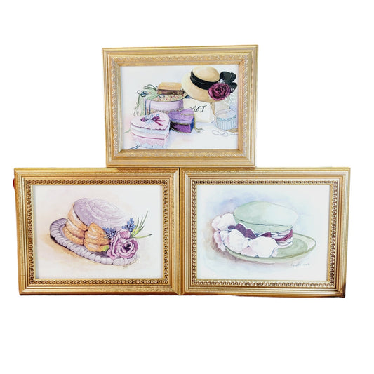 Set of 3 Framed Peggy Abrams Hats with Flowers Goldtone Framed Prints