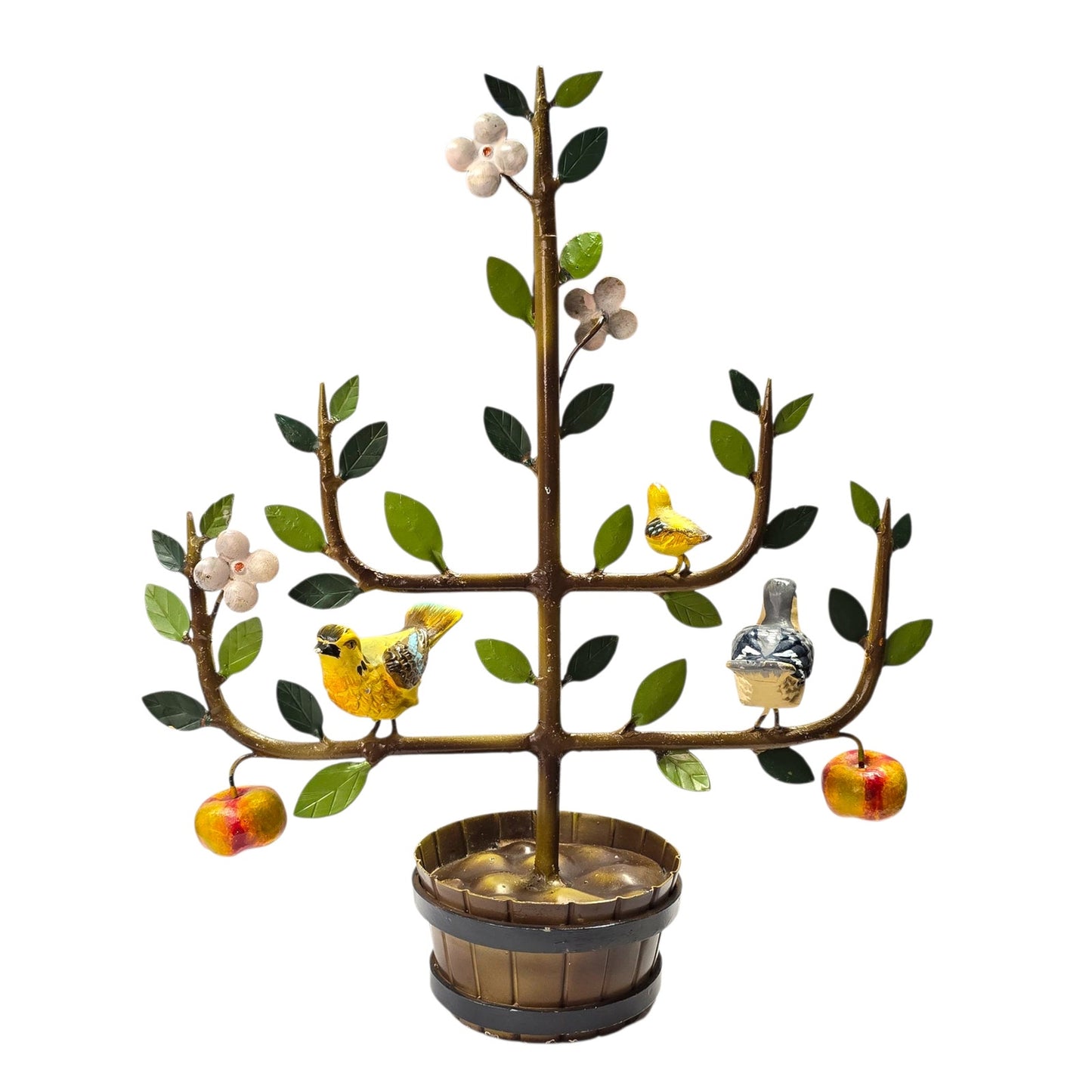 Vtg Italian Tole Espalier Fruit Tree Sculpture Birds Apples Flowers Decor Italy