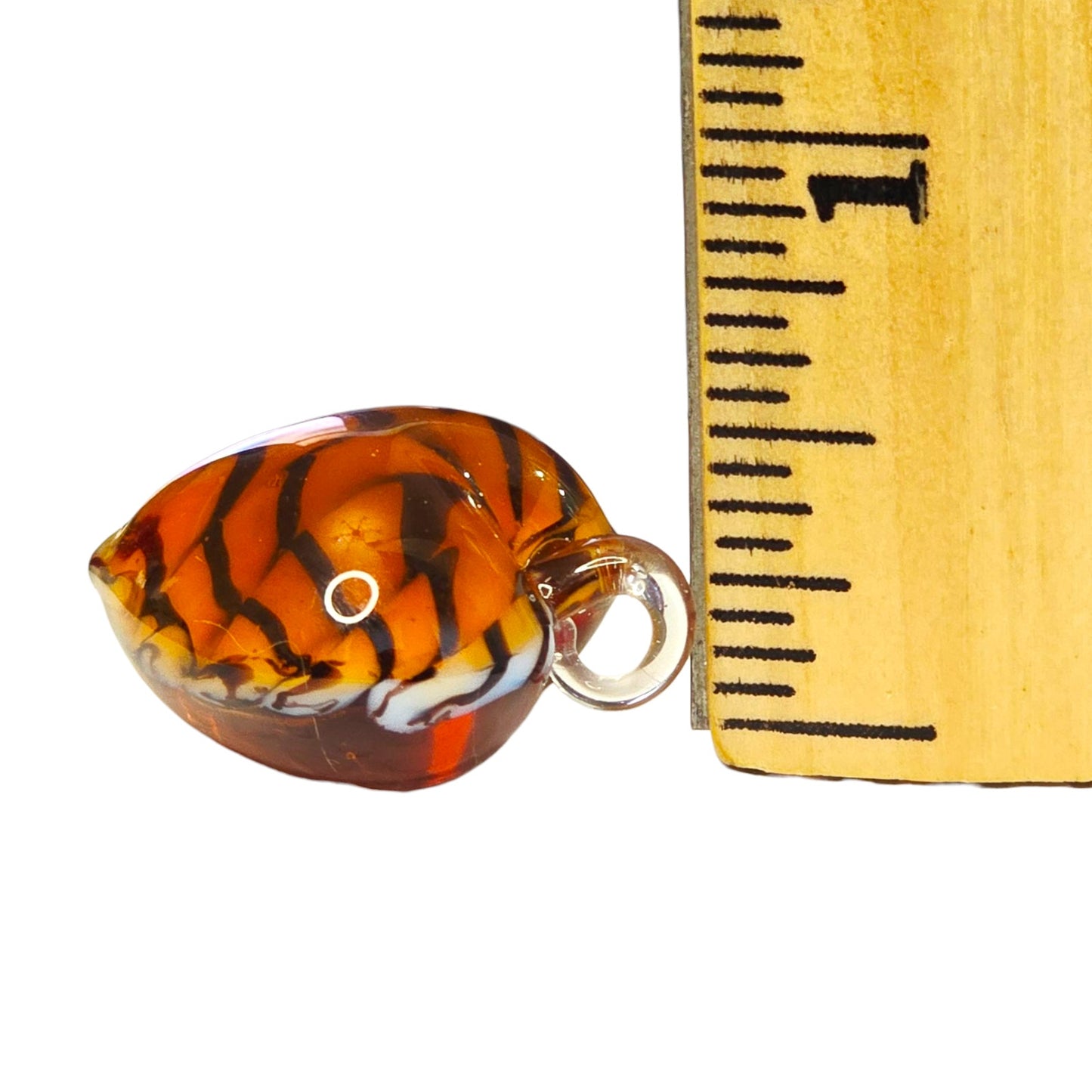 * Vintage Venetian Art Glass Heart Pendant Tiger Stripe Puffy Heart