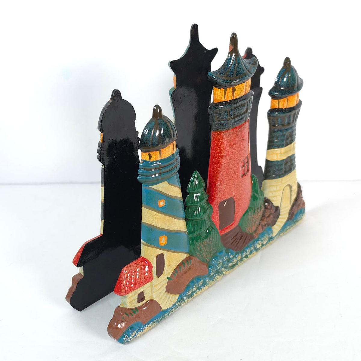 Hand Painted Lighthouse Letter Napkin Holder Coastal Nautical Desk Decor