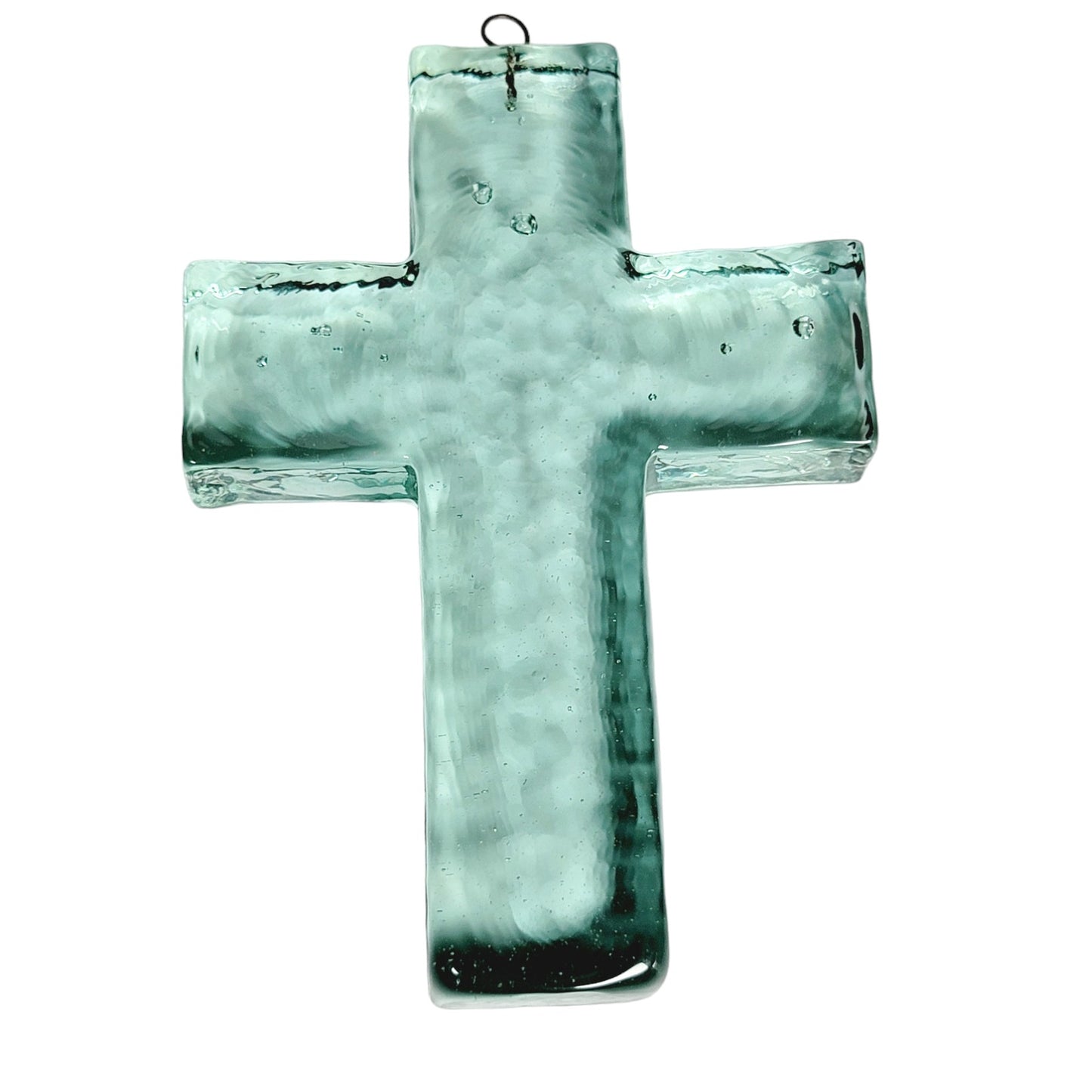 Recycled Glass Hanging Cross 5"