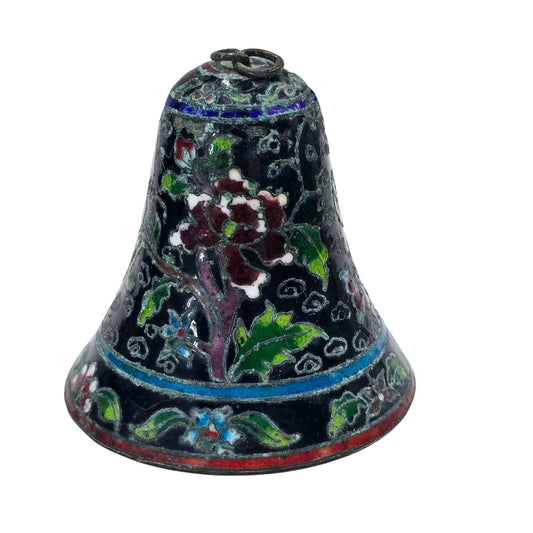 Vintage Asian Cloisonne Trinket Bell, Enamel over Brass Bell