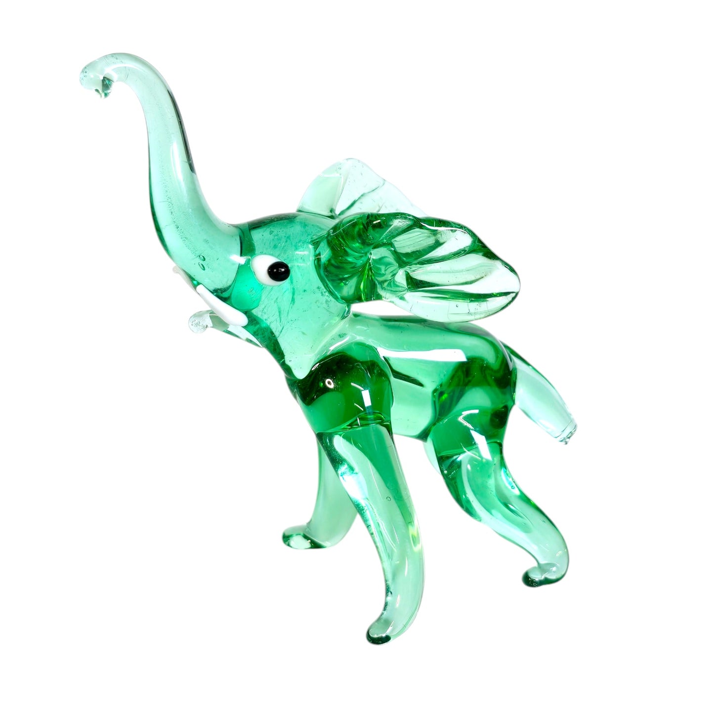 AS IS Handblown Green Art Glass Elephant, Tail is chipped off