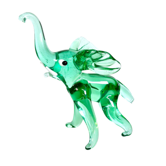 AS IS Handblown Green Art Glass Elephant, Tail is chipped off