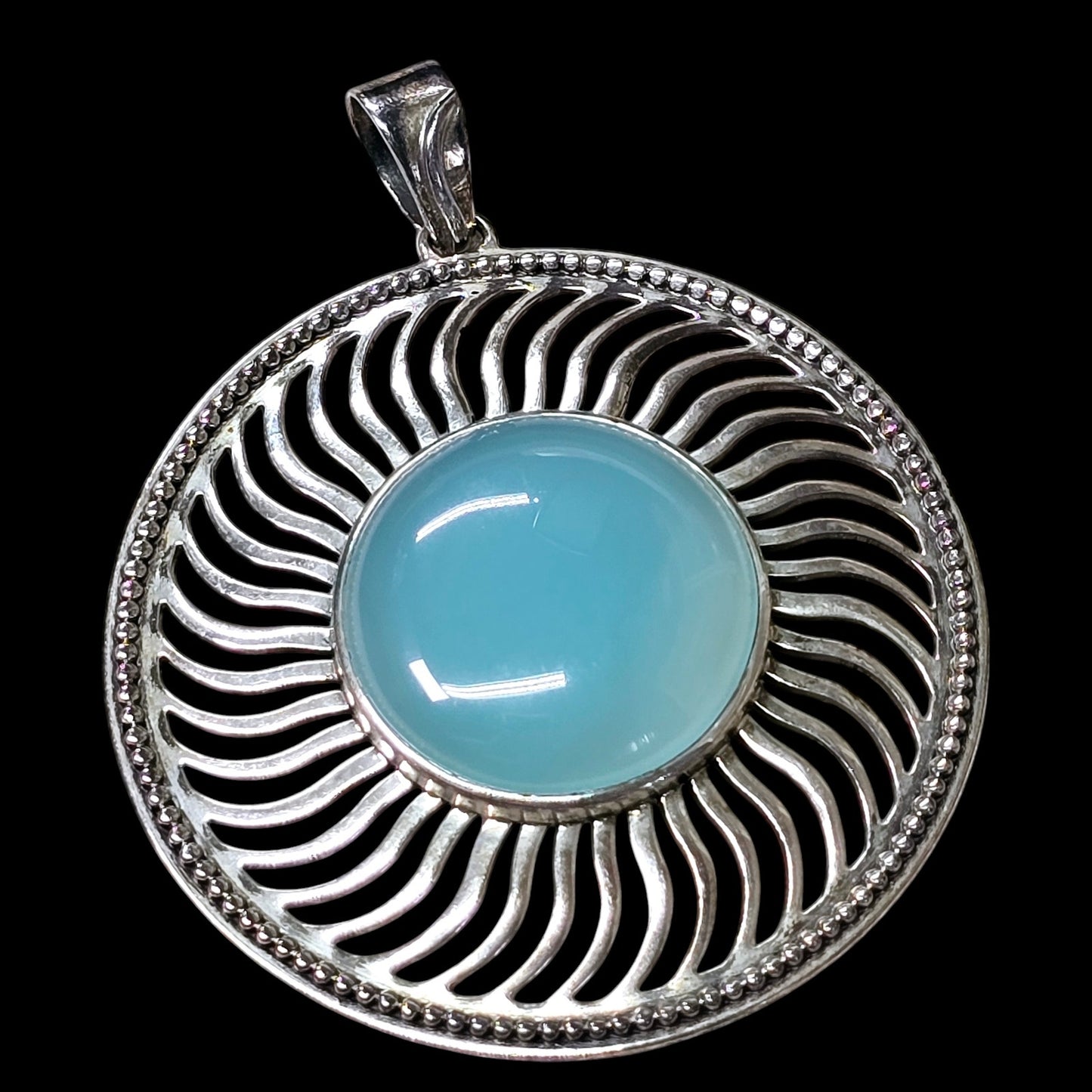 Vintage Doug Paulus DP 925 Silver Round Light Blue Chalcedony Pendant India