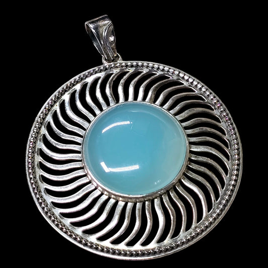 Vintage Doug Paulus DP 925 Silver Round Light Blue Chalcedony Pendant India