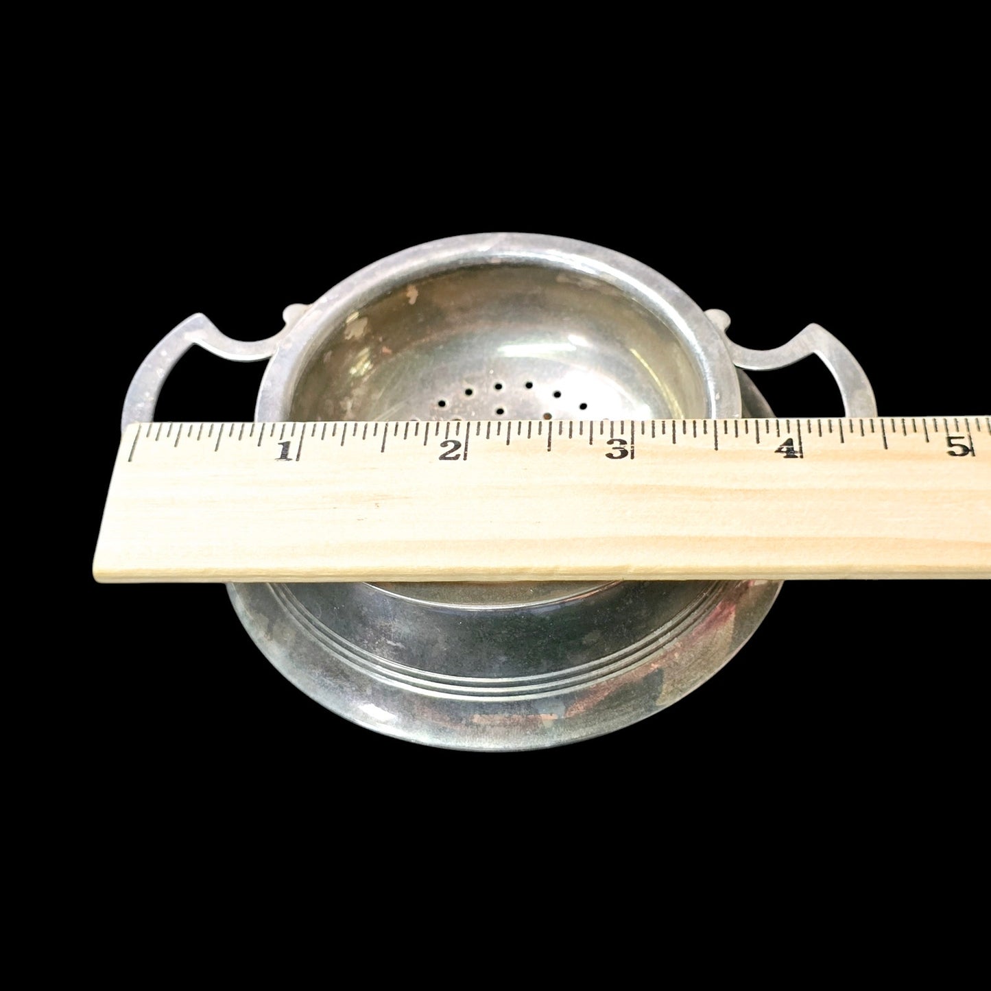 Double Handle Tea Strainer with Dish, Lemon Strainer, Vintage Barware