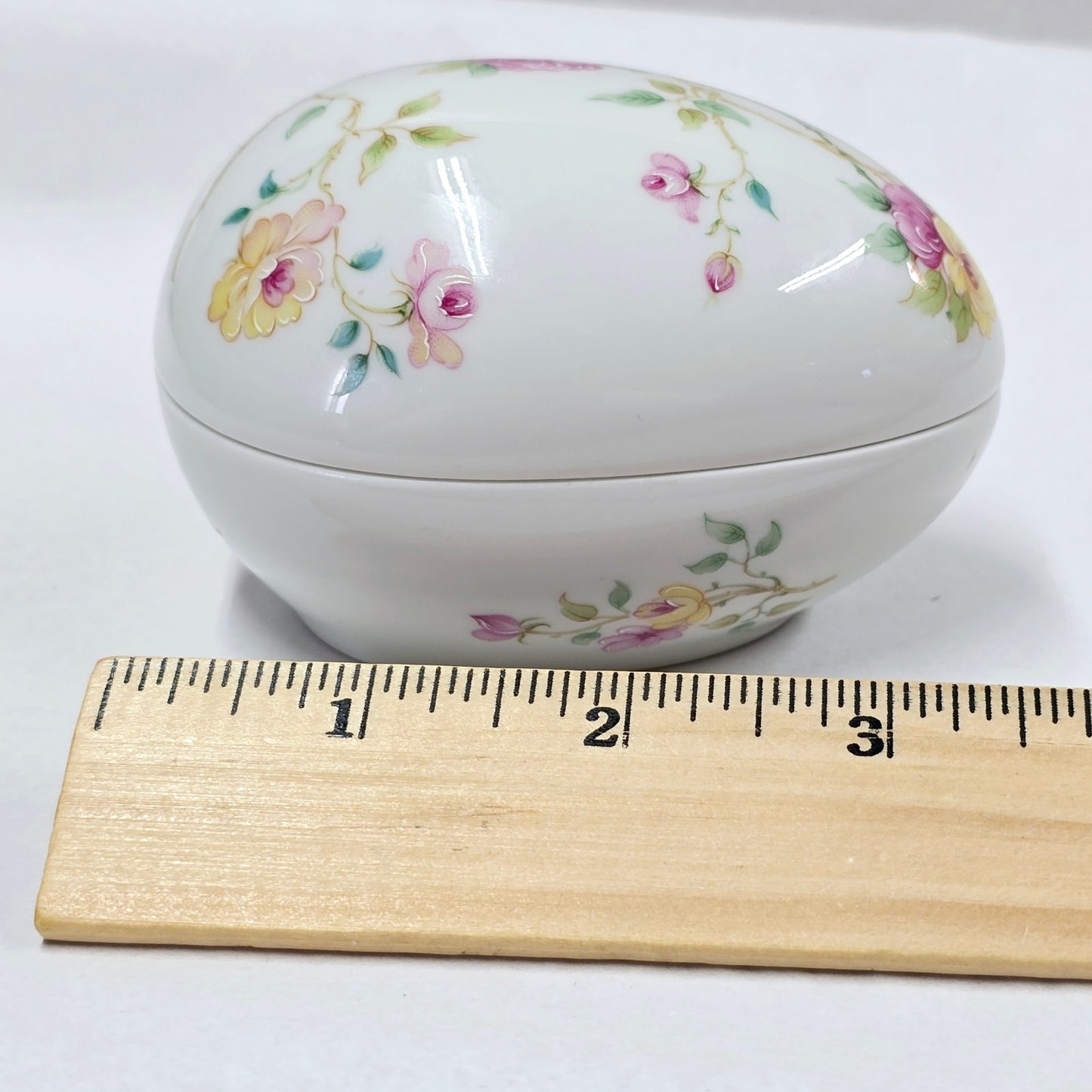 AS IS Vintage Limoges France Egg Trinket Box Lidded Floral, Hairline Fracture and Chip - For Cynthia