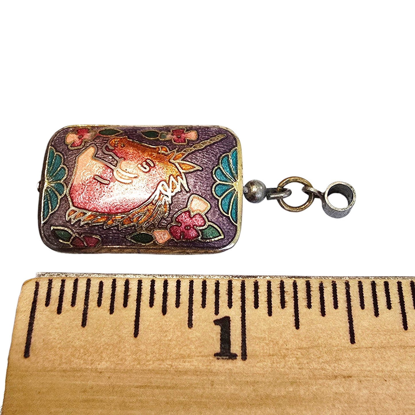 * Vtg Cloissone Unicorn Pendant Double Sided Puffy Gold Pink Purple Blue Green