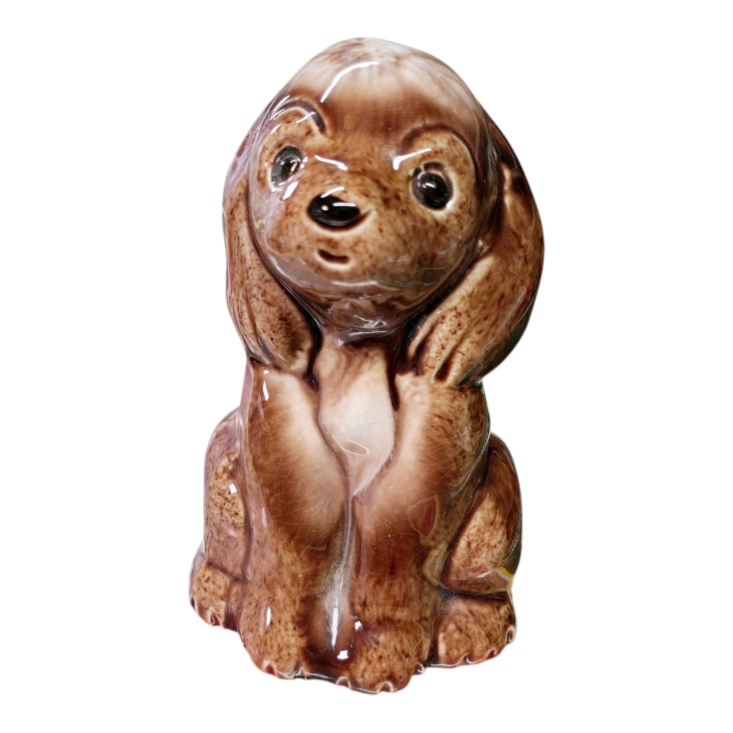 Vintage Miniature Brown Porcelain Dog Figurine, Signed