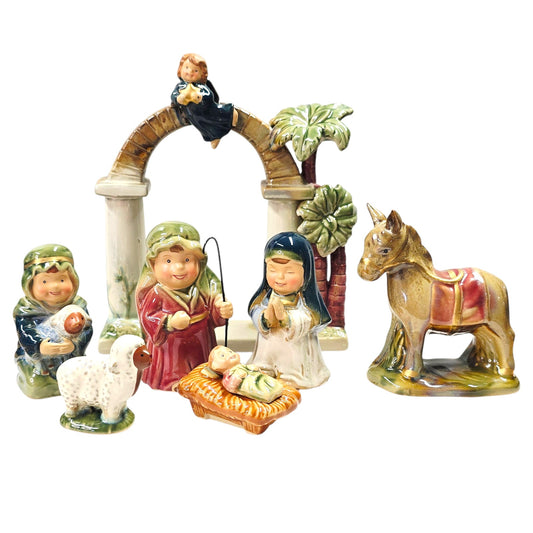 Vtg JC Penney Home Collection Nativity 8pc Glazed Figures Christmas Decor AS IS