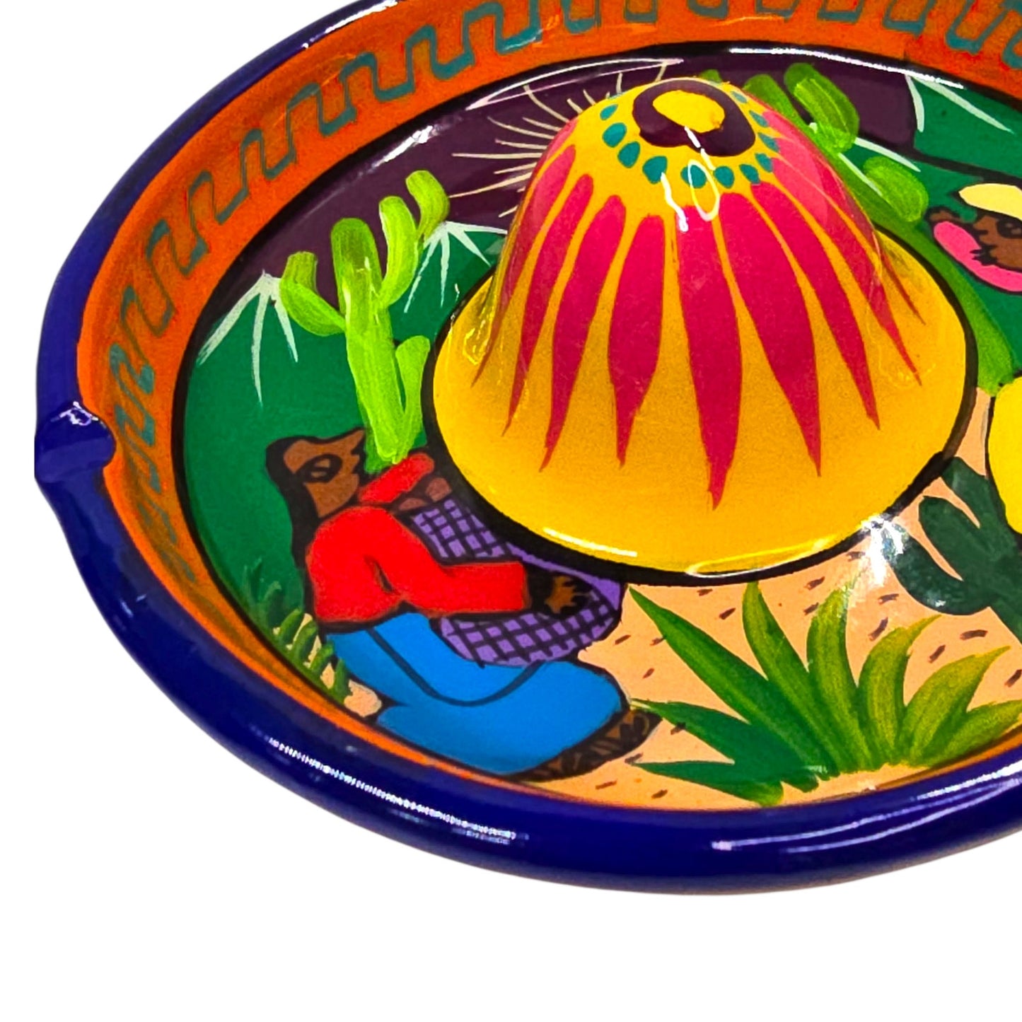 Vtg Mexican Folk Art Sombrero Ashtray Pottery Hand Painted Signed