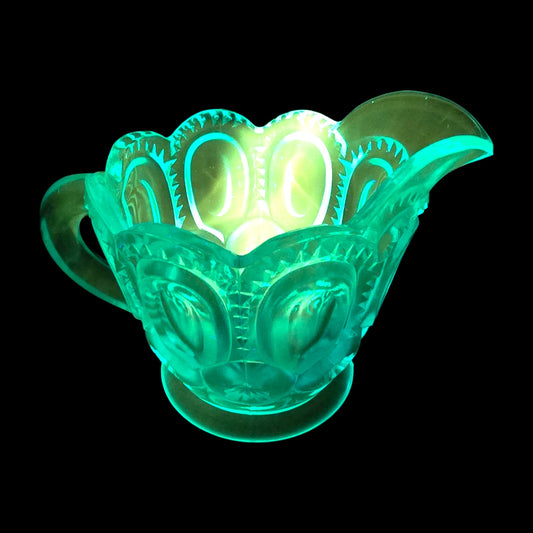 Vintage L. E. Smith Glass Moon & Stars Creamer Pattern Peacock Blue Turquoise UV