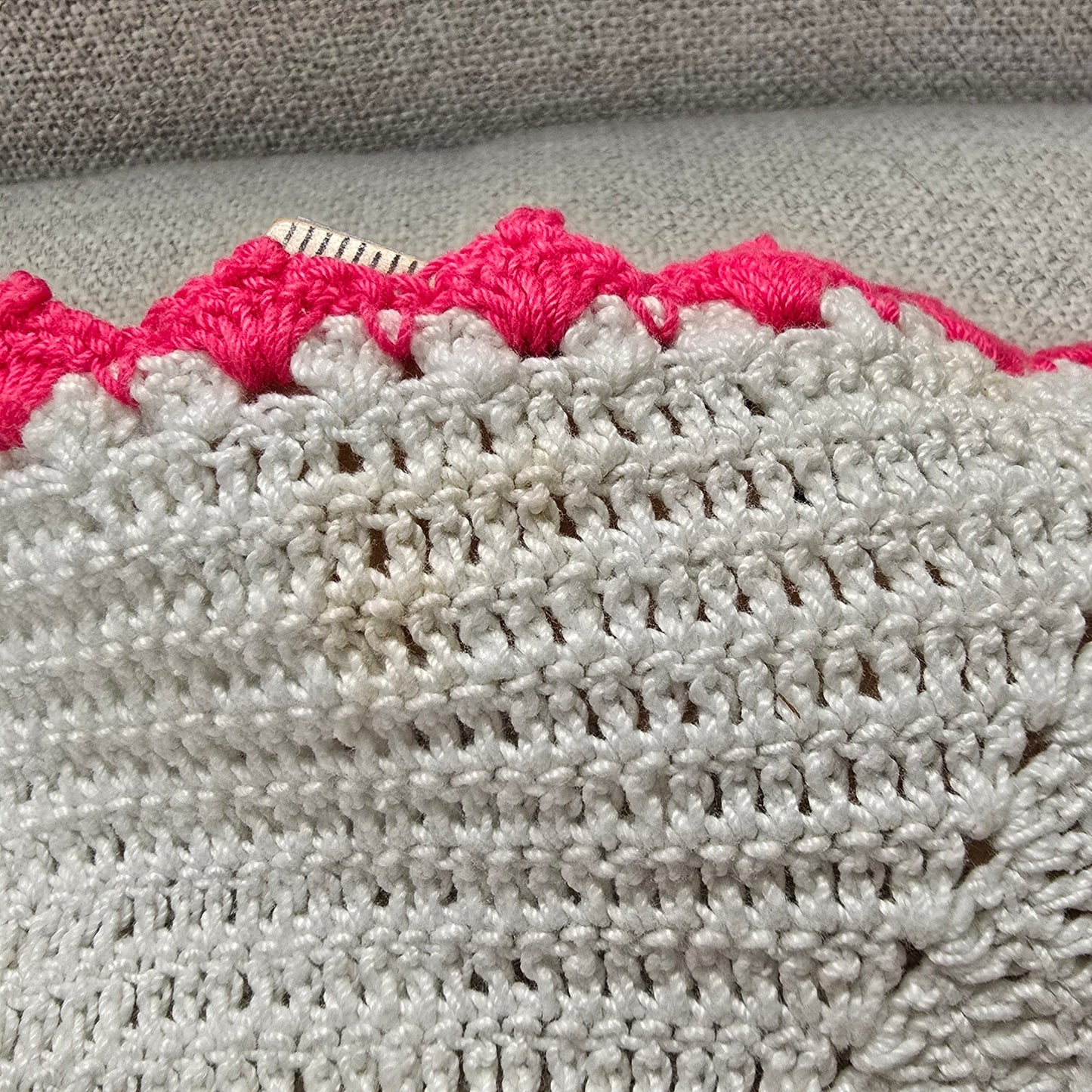 Set of 4 Vintage Handmade Crocheted Doilies with Dark Pink Trim