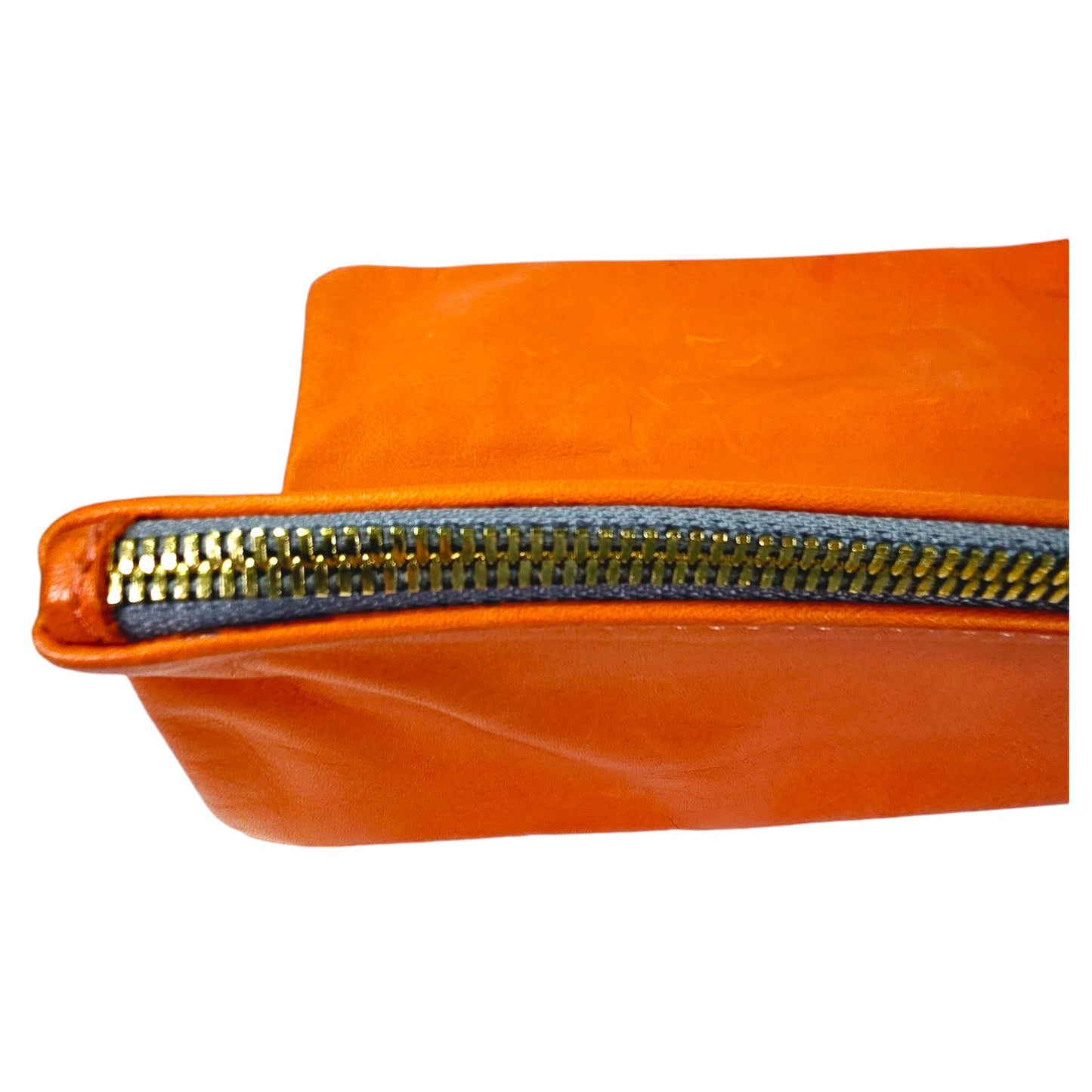 Clare Vivier Vintage Orange Leather Foldover Clutch, Zip Top  Clutch, Folded Measurements: 7" H