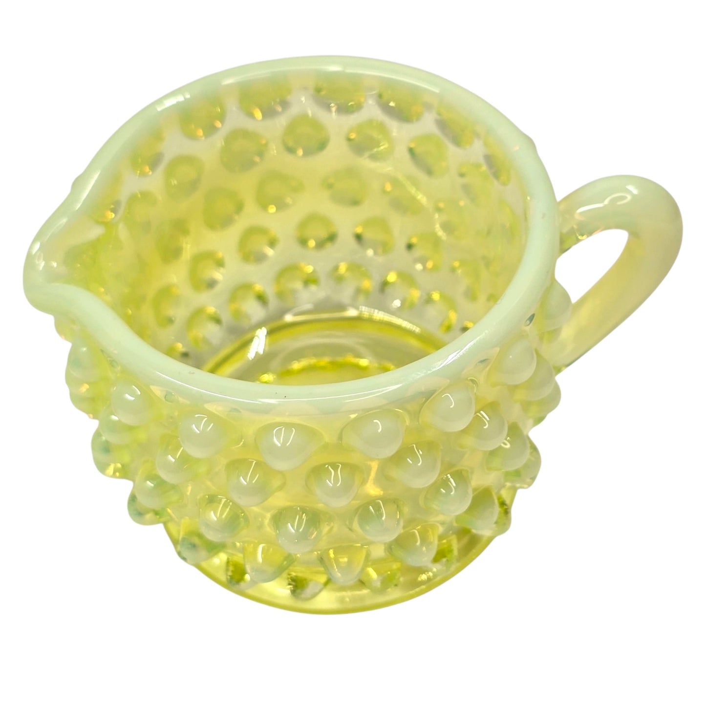 (Reserved for Customer) Fenton Vaseline Opalescent Hobnail Creamer & Sugar Set Uranium Reactive