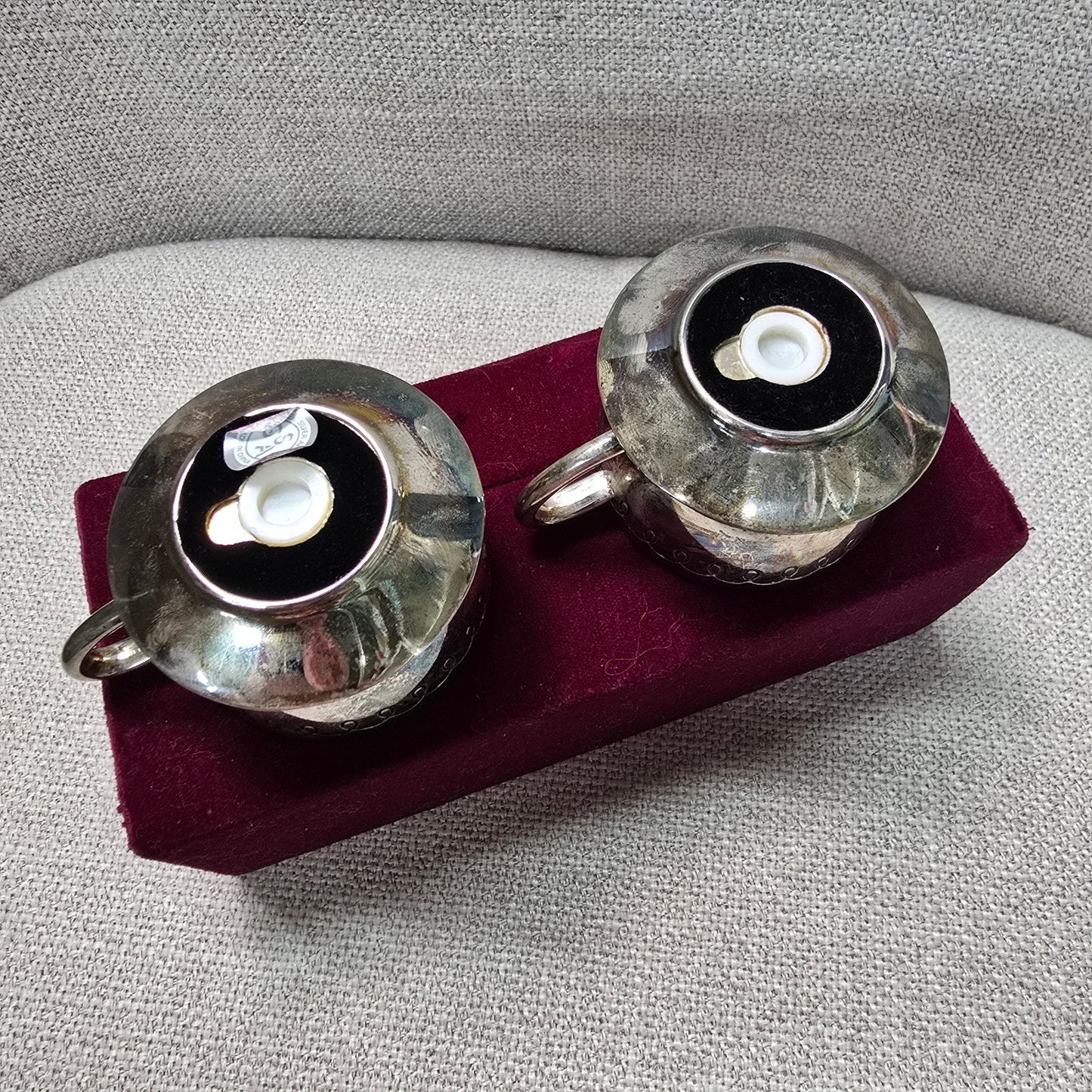 Vintage Silver Treasures by Godinger Teacup Salt Pepper Shakers Original Velvet Box