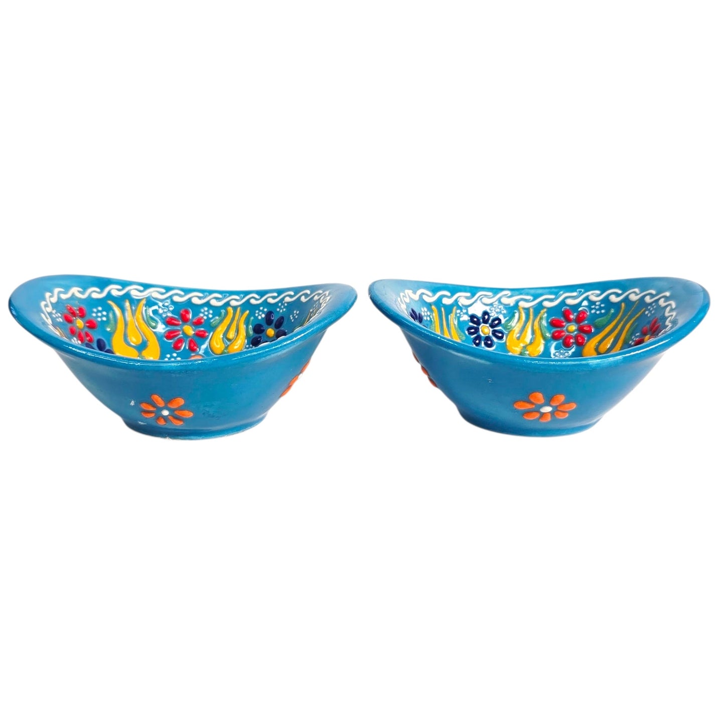 Hand-Painted Blue Floral Ceramic Trinket Dishes (Set of 2)