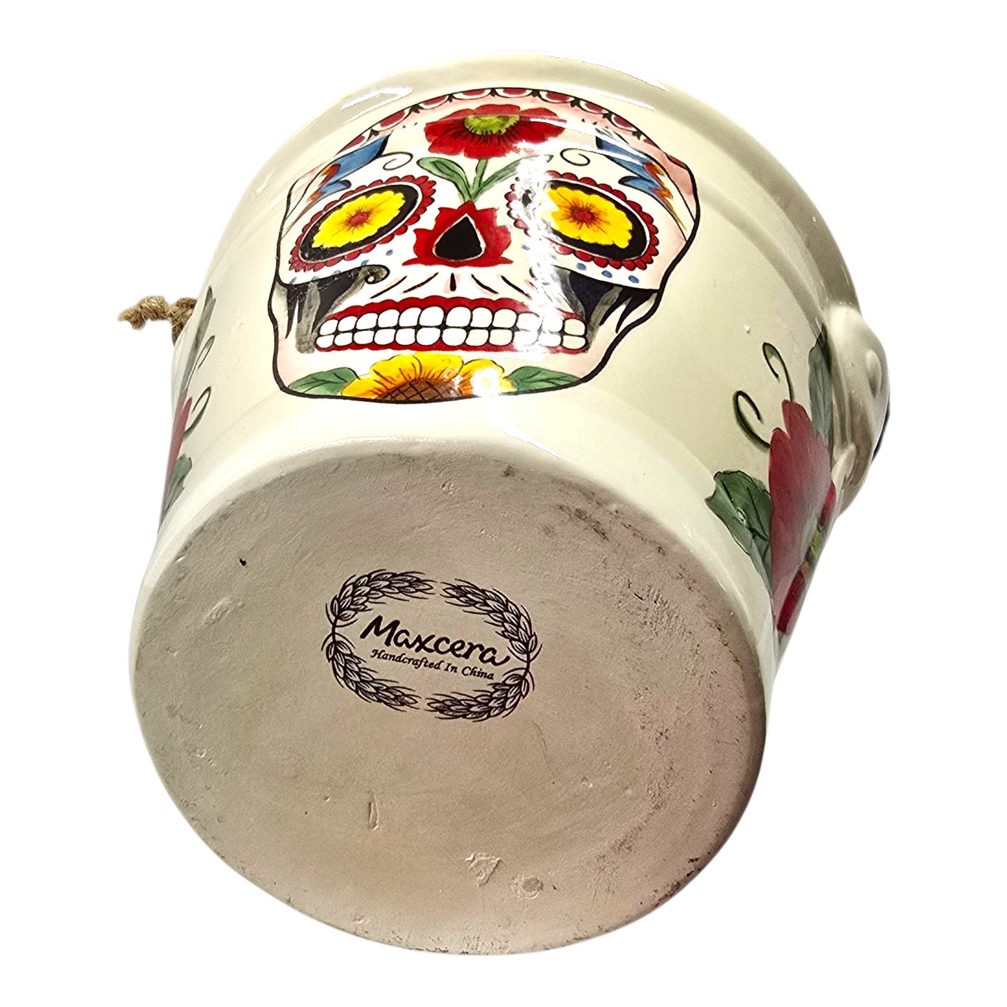 Maxcera Decor of the Dead Sugar Skull Ceramic Bucket Halloween Dia de los Muertos