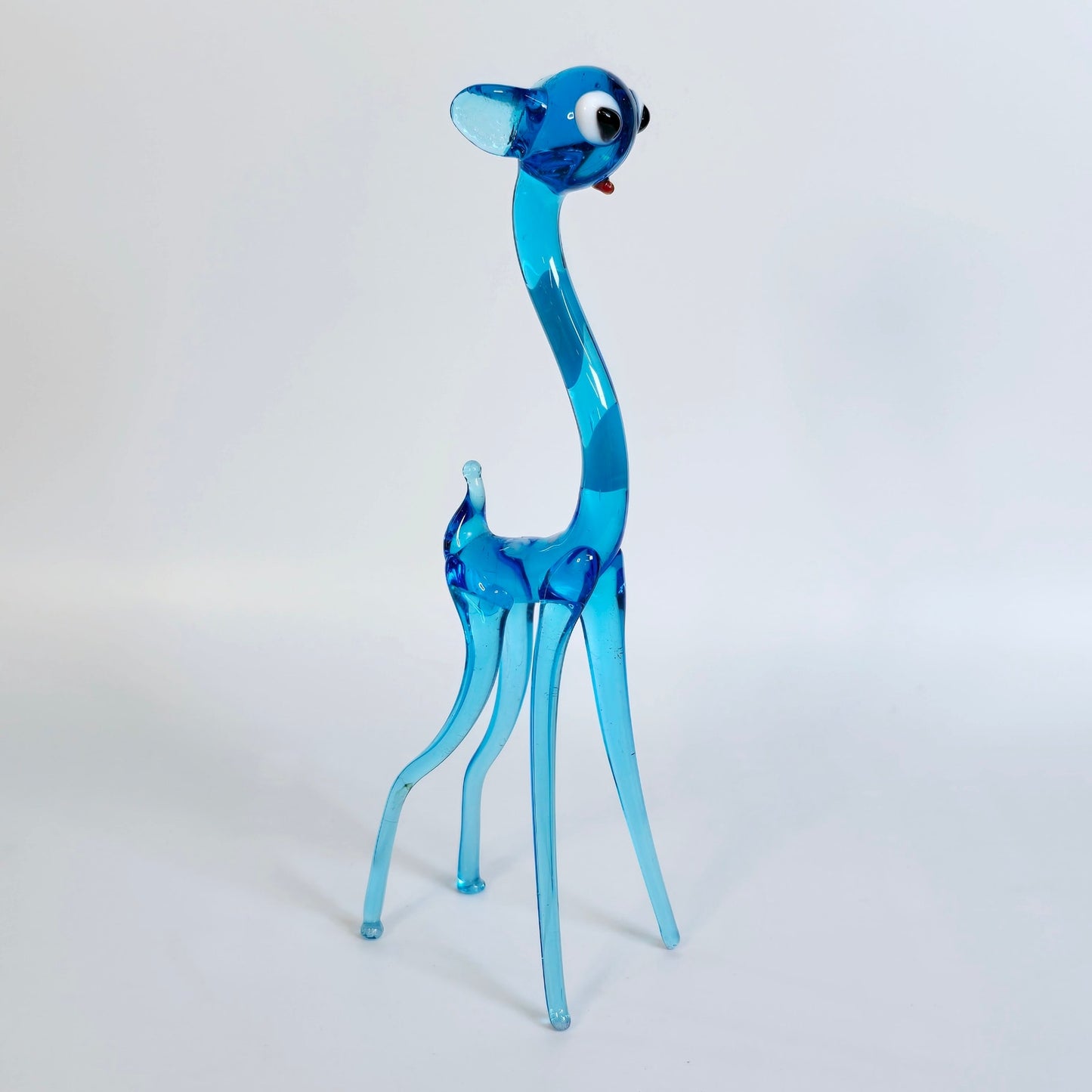 Handblown Slender Blue Art Glass Deer, Doe, Stretched Glass Deer