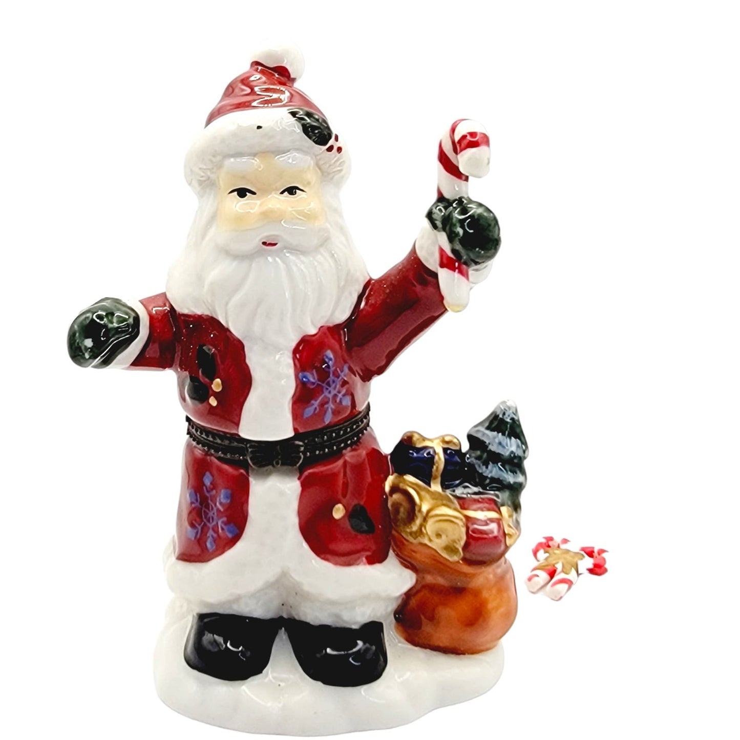 Santa Trinket Box Figurine with Candy Cane Trinket Inside 4.5" Santa Trinket Box