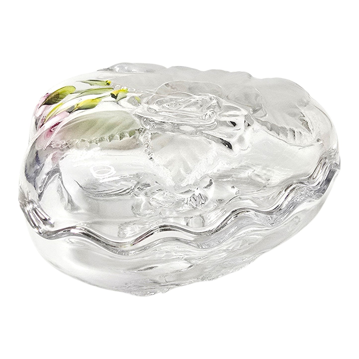 Hand-Painted Vintage Glass Heart Trinket Box | Frosted Embossed Rose Valentine's