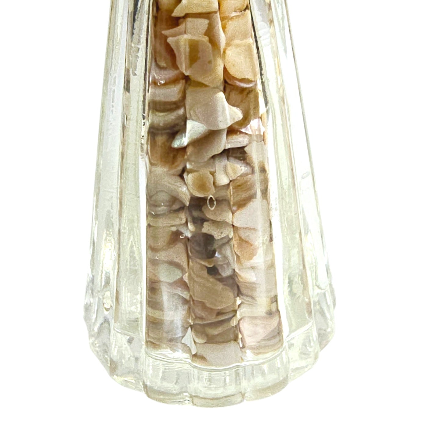 Tall Ornate Glass Salt Shaker Pin Display with Shell Fill and 5 Hand-Made Pins