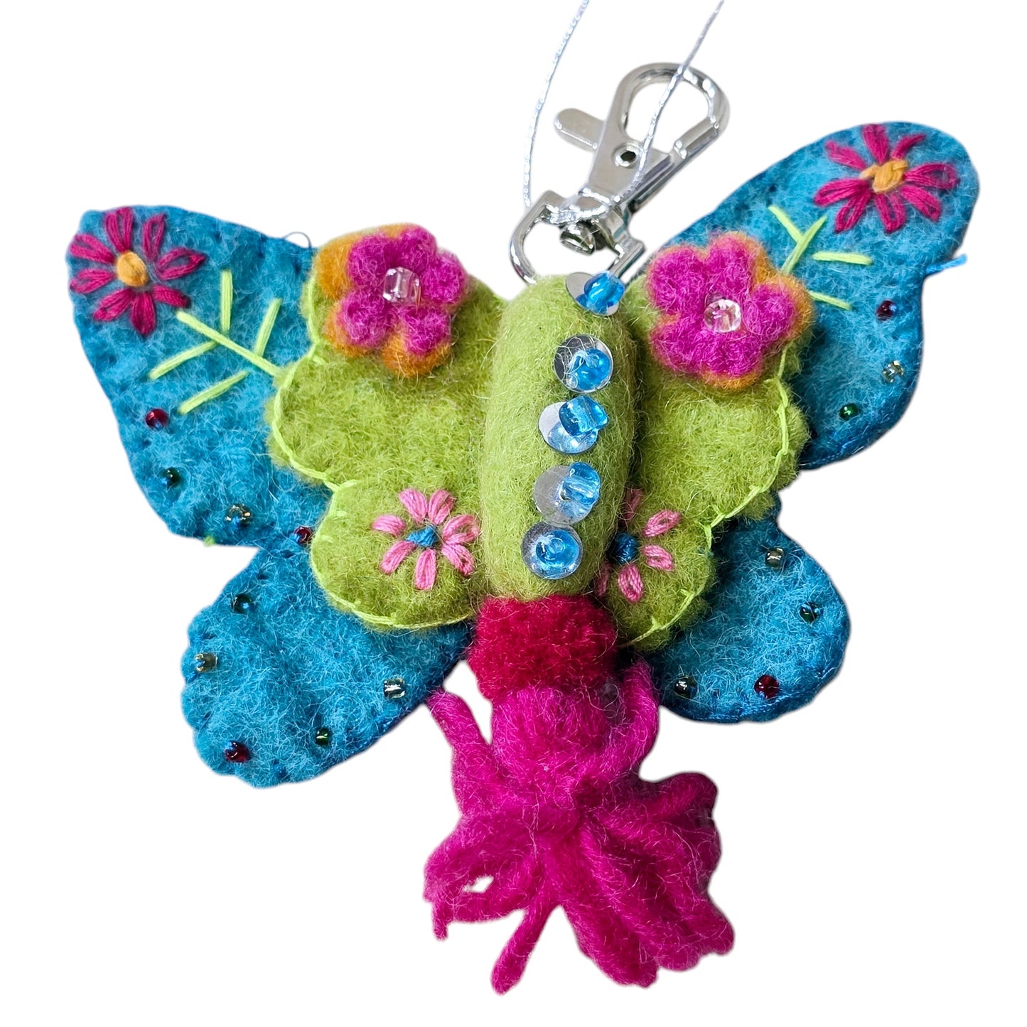 Blue Wool Butterfly Purse Charm, Handcrafted in Nepal 2022 Ganz