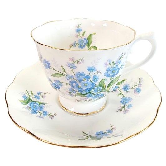 Royal Albert Forget Me Not Teacup & Saucer China Blue White Hampton Made England