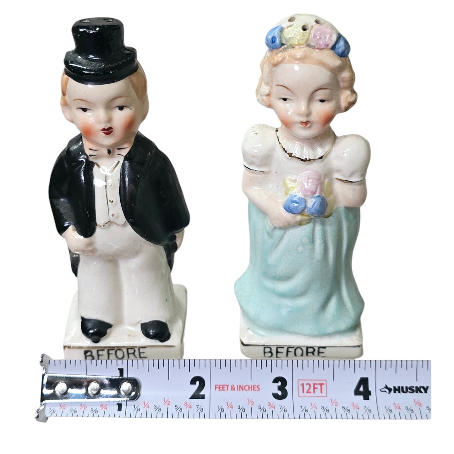 Vintage Before & After Married Couple Salt & Pepper Shakers Double Sided Humor