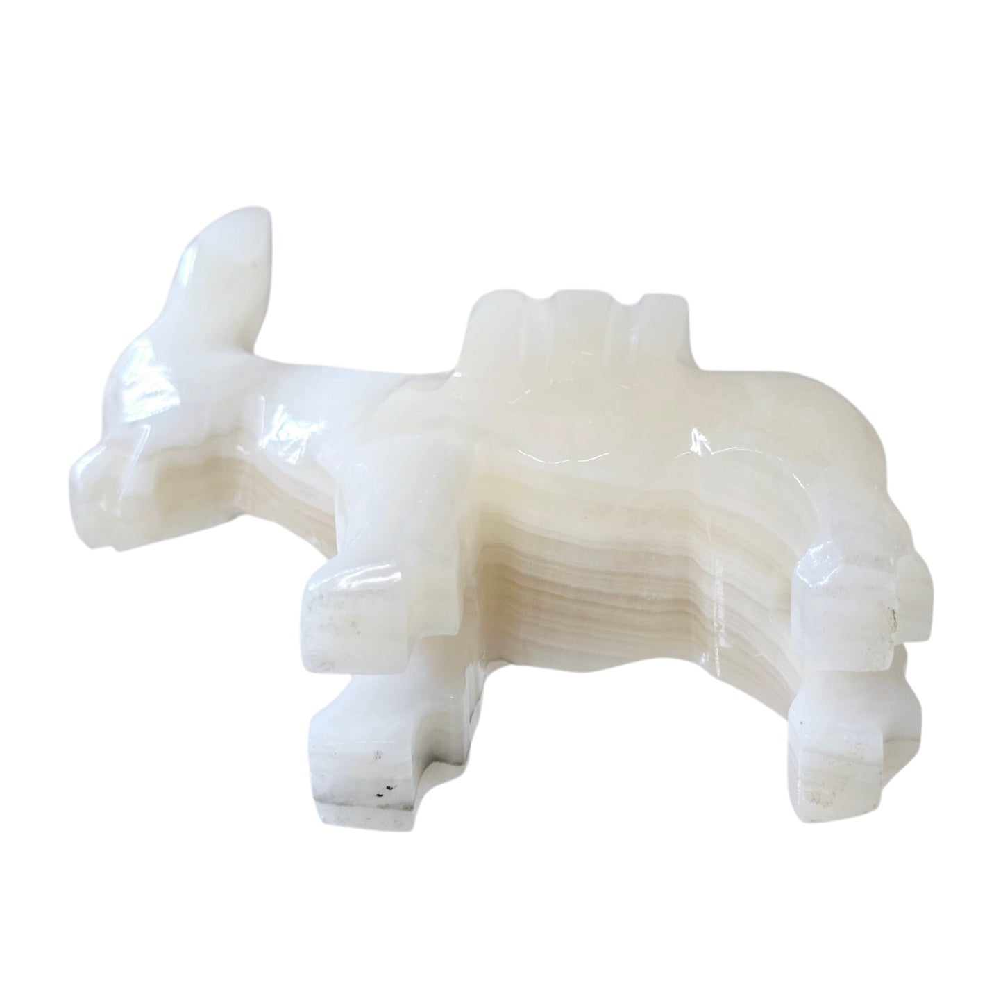 Hand Card White Onyx Burro Mule with Pack Saddle, Donkey, Nativity