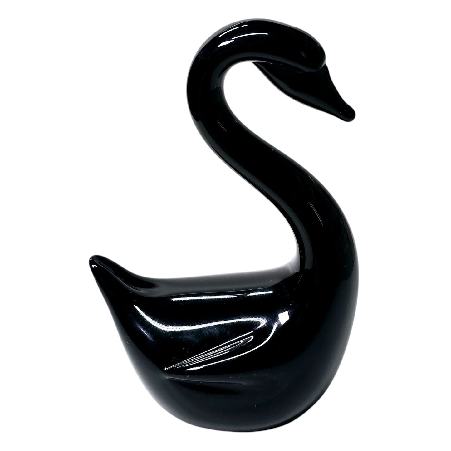 Vintage Black Glass Swan Figurine 4.75 in