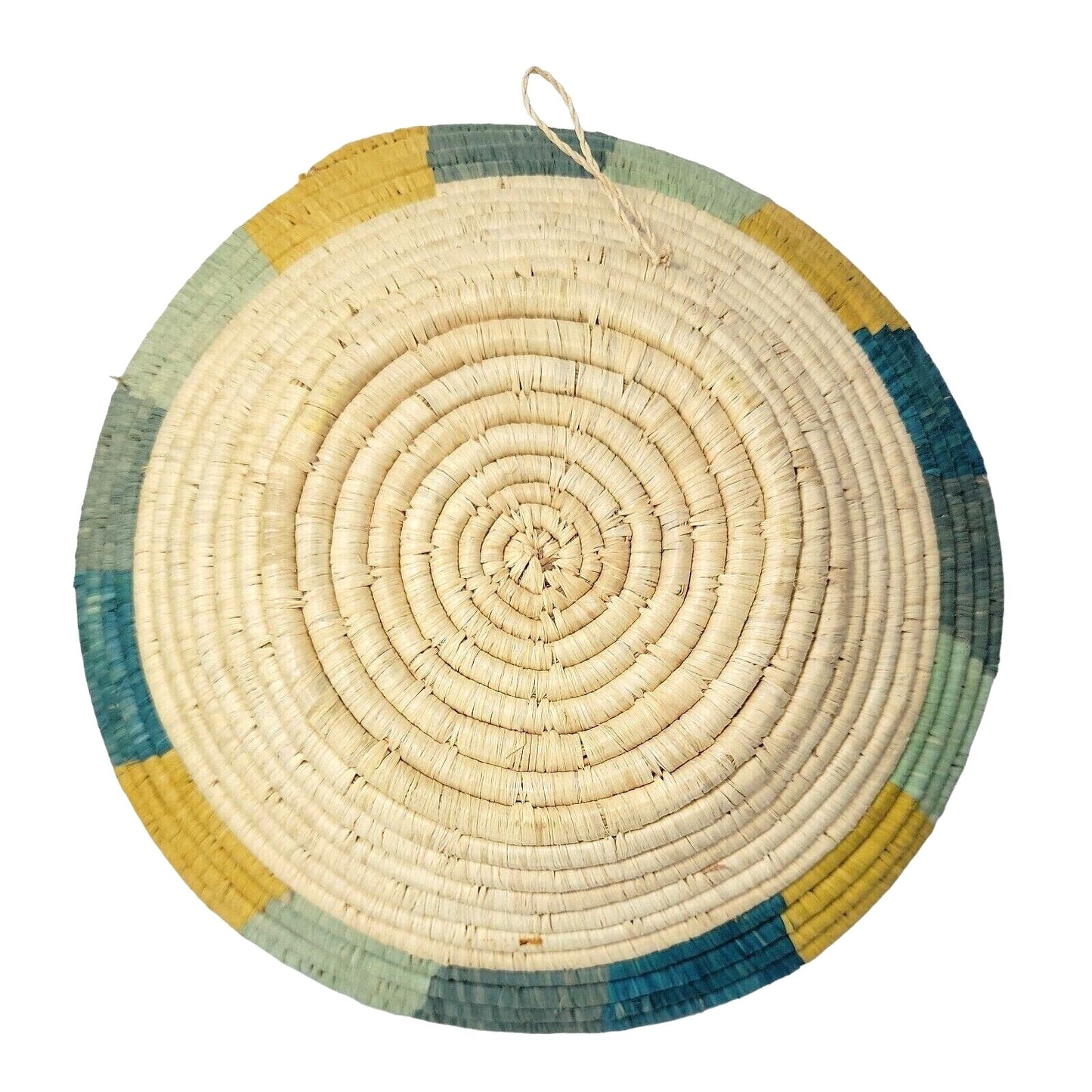 Hand Coiled Woven Grass Basket African Round Wall Baskets Hanging Art BOHO 12"
