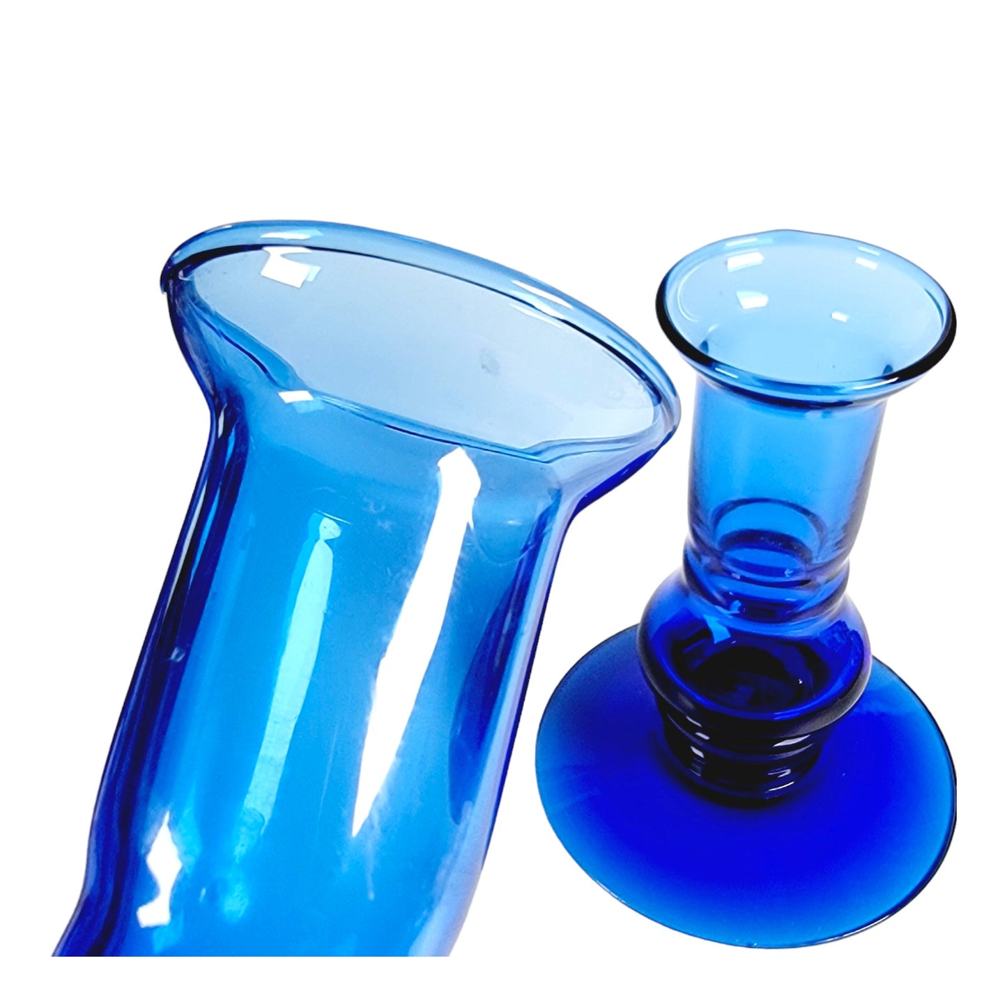 Pair of 2 Vintage Cobalt Blue Glass Candlestick Holders