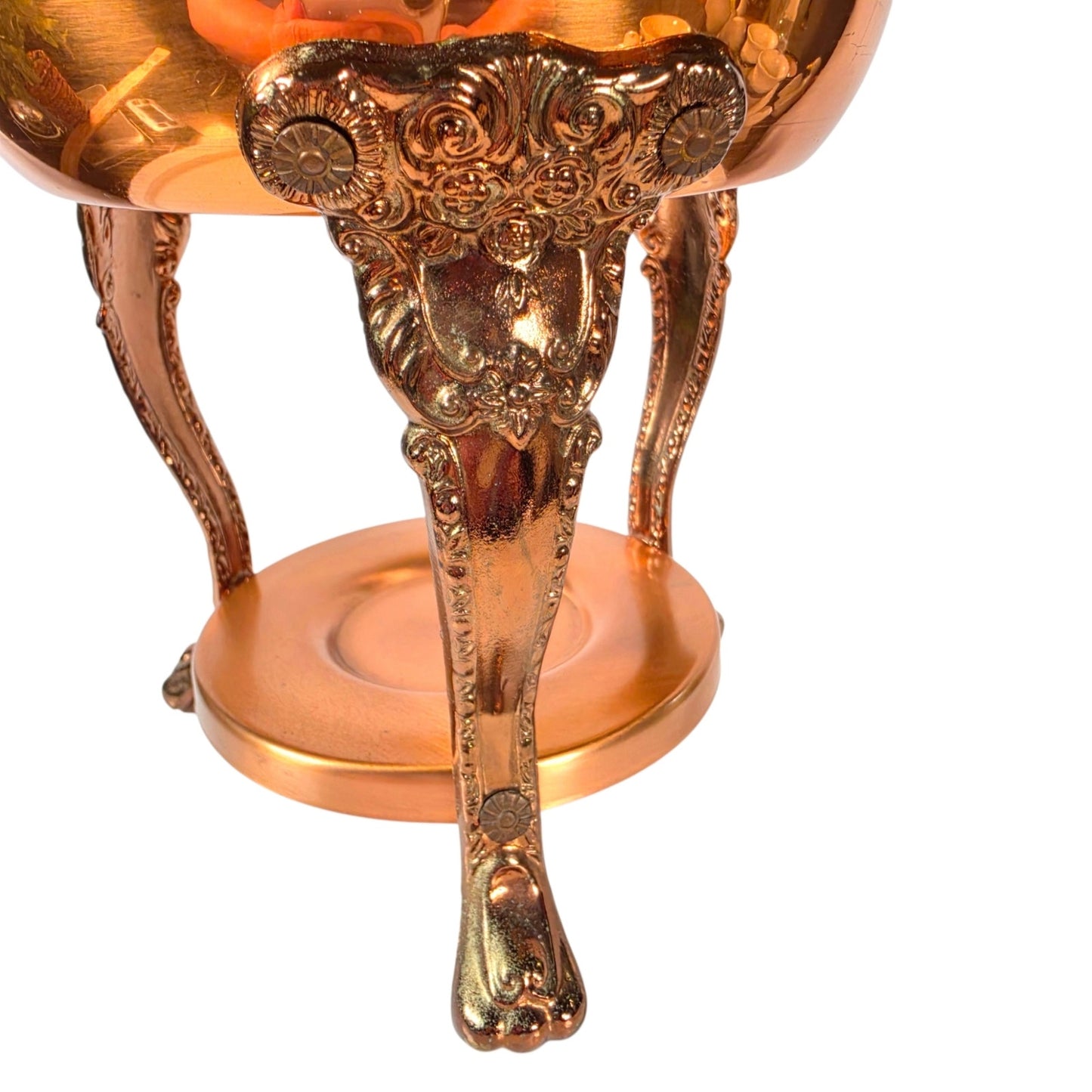 Vintage French Country Brass Copper Plant Stand Eclectic Victorian Paw Foot