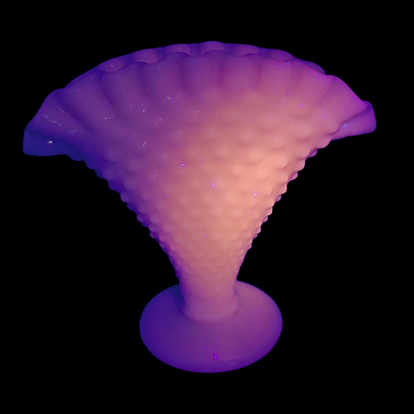 Vtg Fenton Pastel Pink Milk Glass Hobnail Fan Vase 4" Trumpet Uranium Reactived