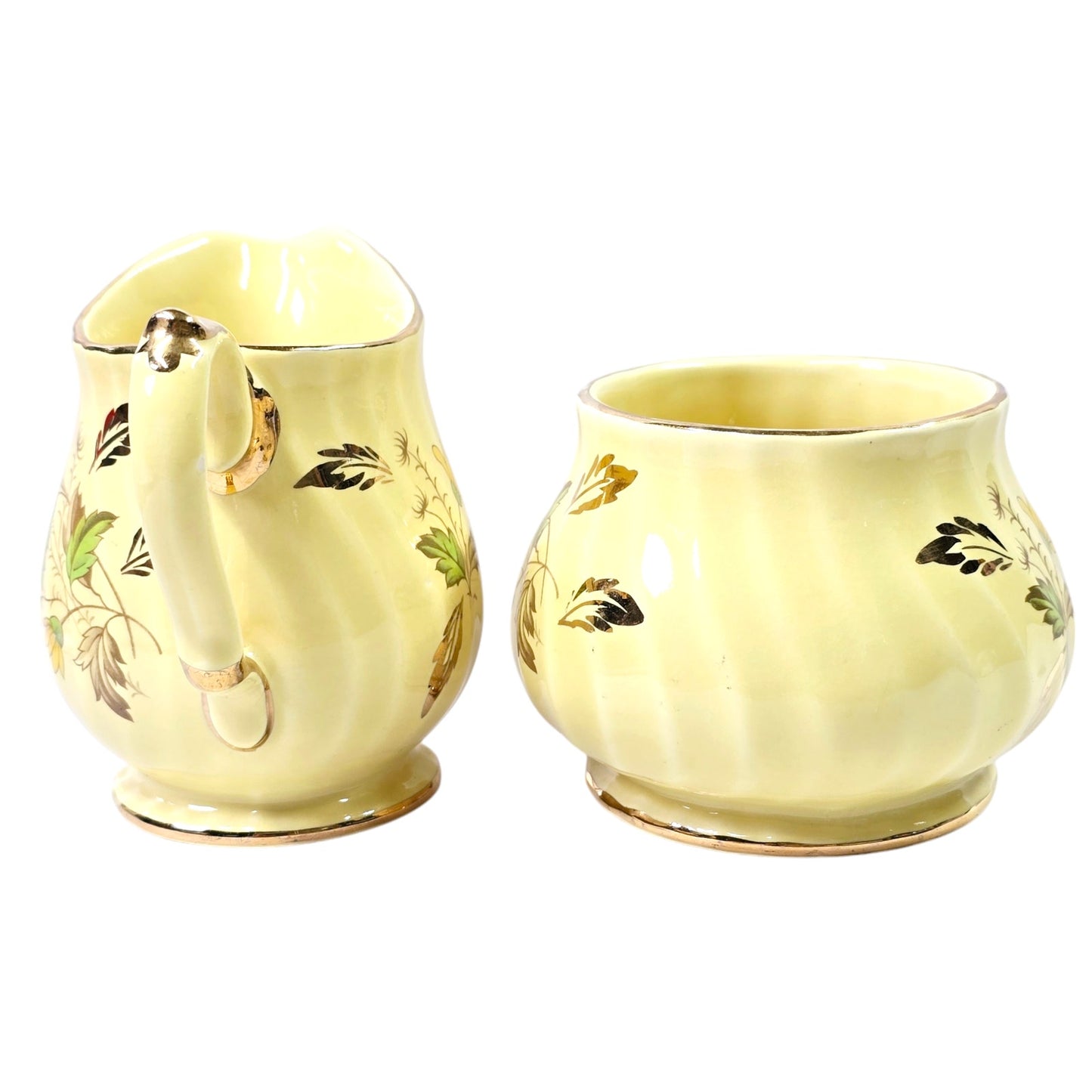 Vintage James Sadler England Yellow and Gold Floral Cream and Sugar Set 1937 No. 2750 PR