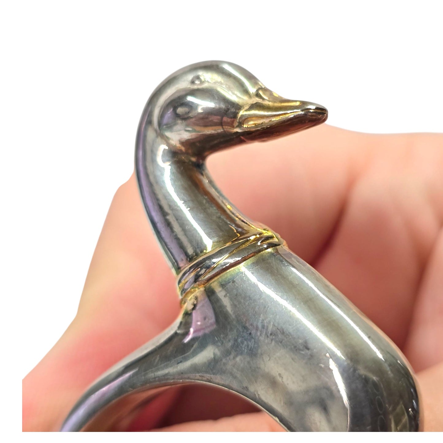 Vintage Swan Napkin Rings Set of 4 Silver Tone with Gold Accent Duck Table Decor