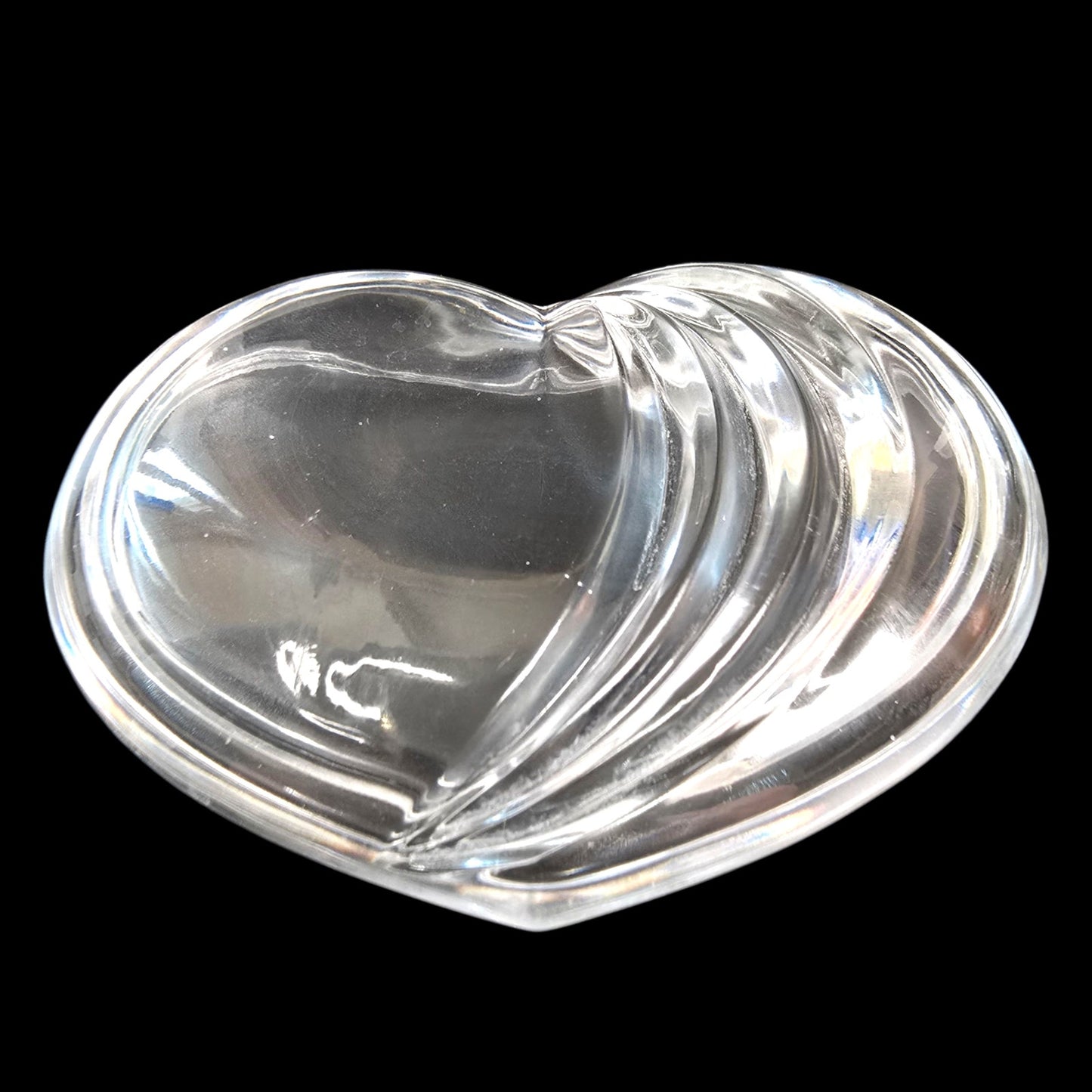 Lead Crystal Curved Heart Shaped Lidded Trinket Dish, Double Sided Pressed Glass