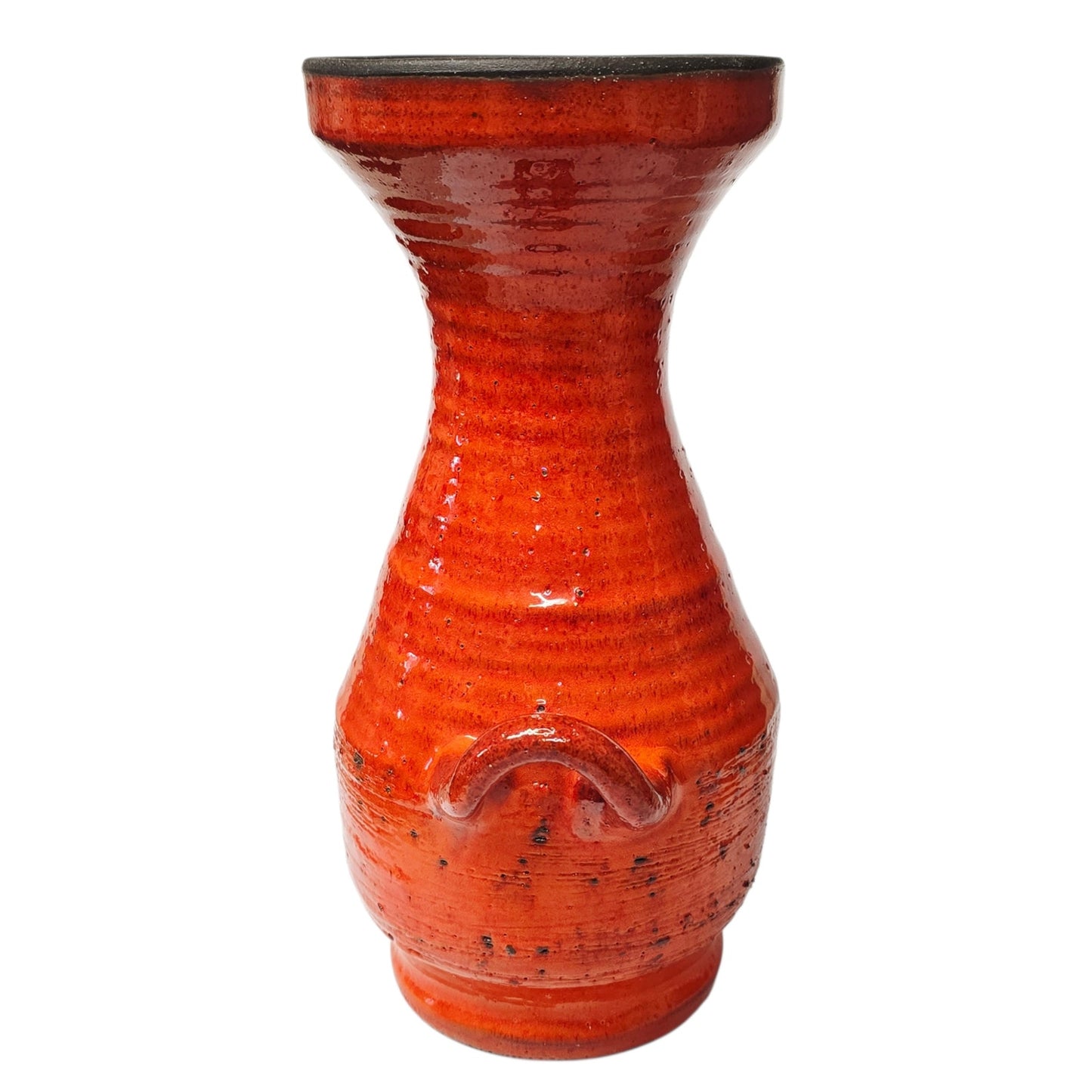 Vintage MCM Red Fat Lava Glaze Studio Pottery Vase Double Handle 9.25"
