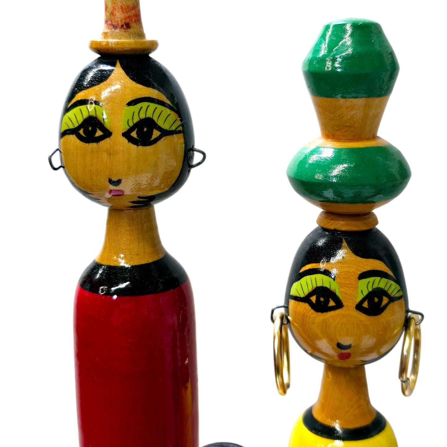 Vintage Egyptian Folk Art Wooden Spool Doll Family