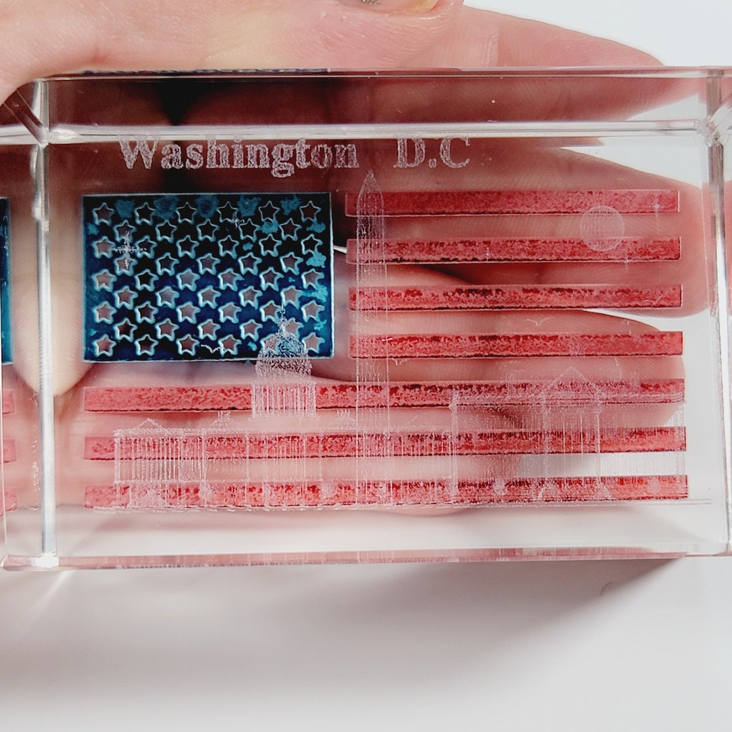 Washington DC American Flag 3D Laser Art Glass Paperweight