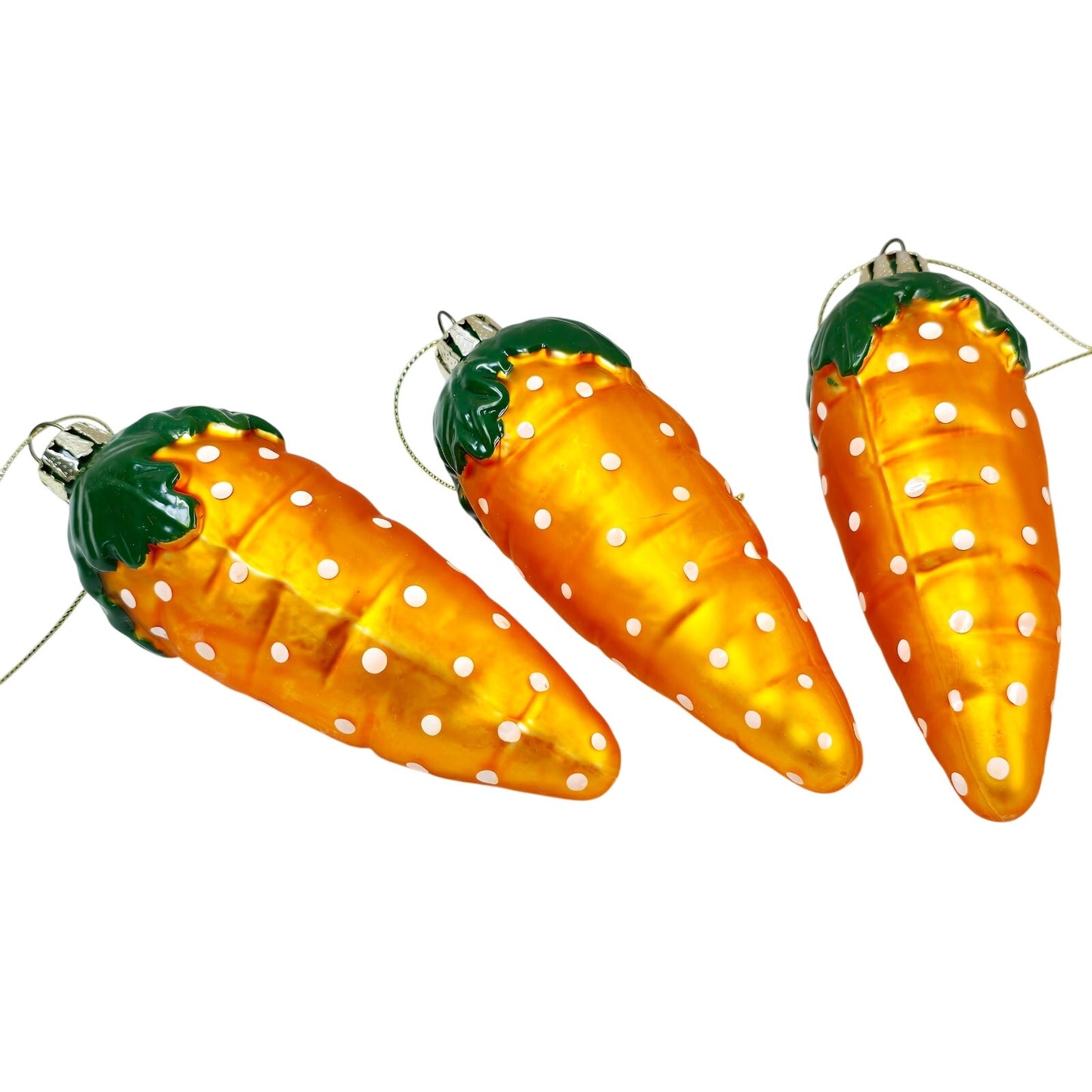 Set of 3 Blown Glass Carrot Ornaments, New in Box