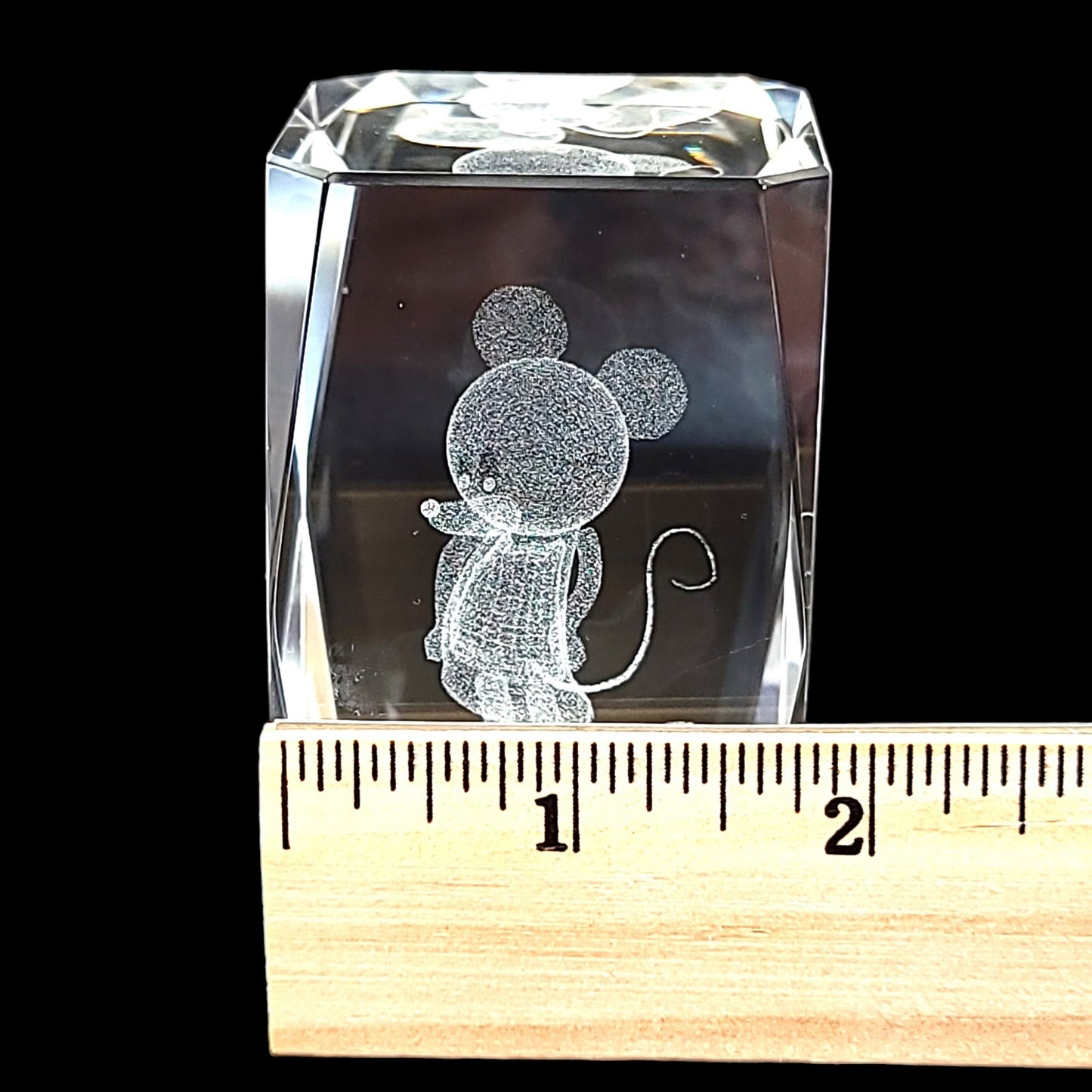 3D Laser Etched Mickey Mouse Crystal Paperweight in Box 3 x 2 x 2" Original Box