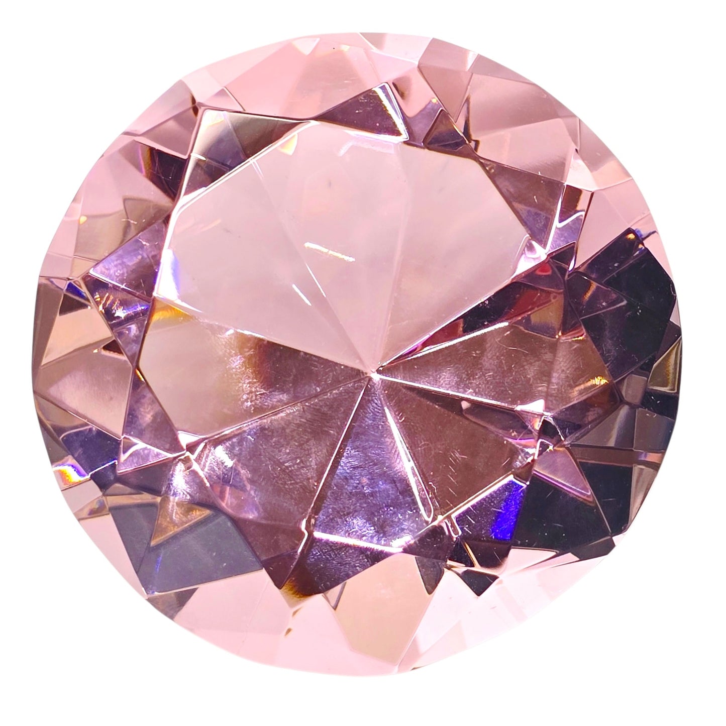 Pink Glass Diamond Paperweight Giant Jewel Faceted Crystal Cut Decorative 3"