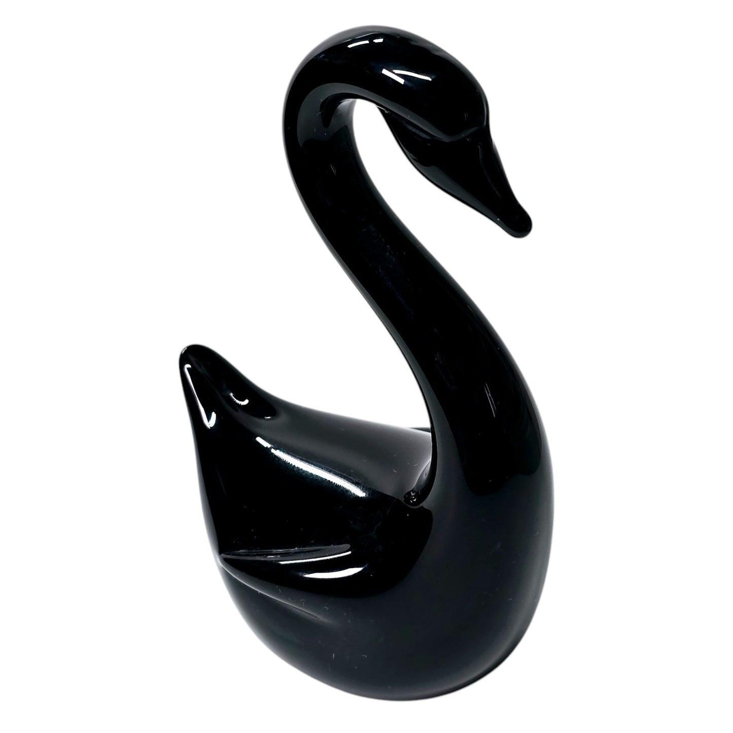 Vintage Black Glass Swan Figurine 4.75 in