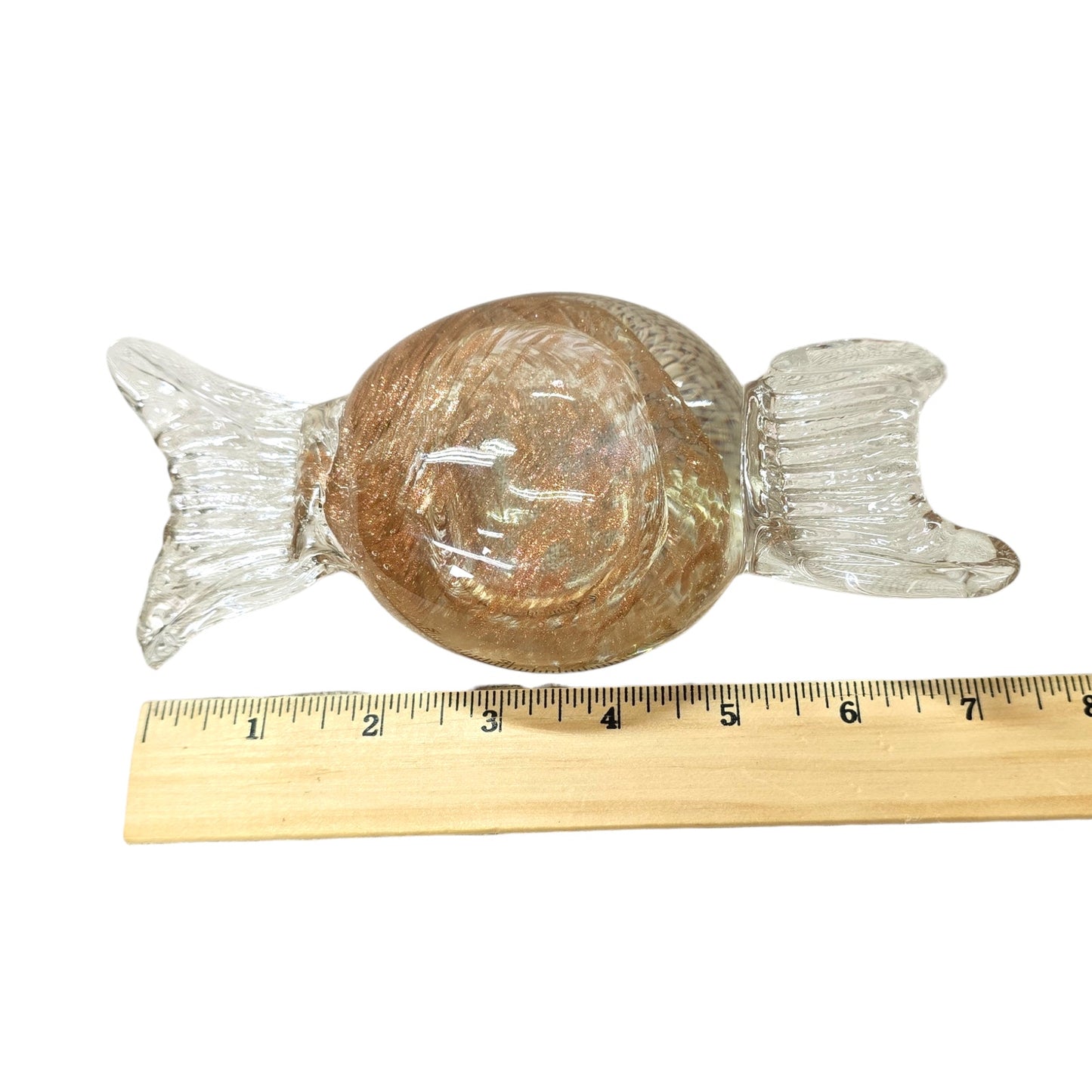 Large Handblown Art Glass Candy Gold Glitter Swirl, Glass Candy Decoration