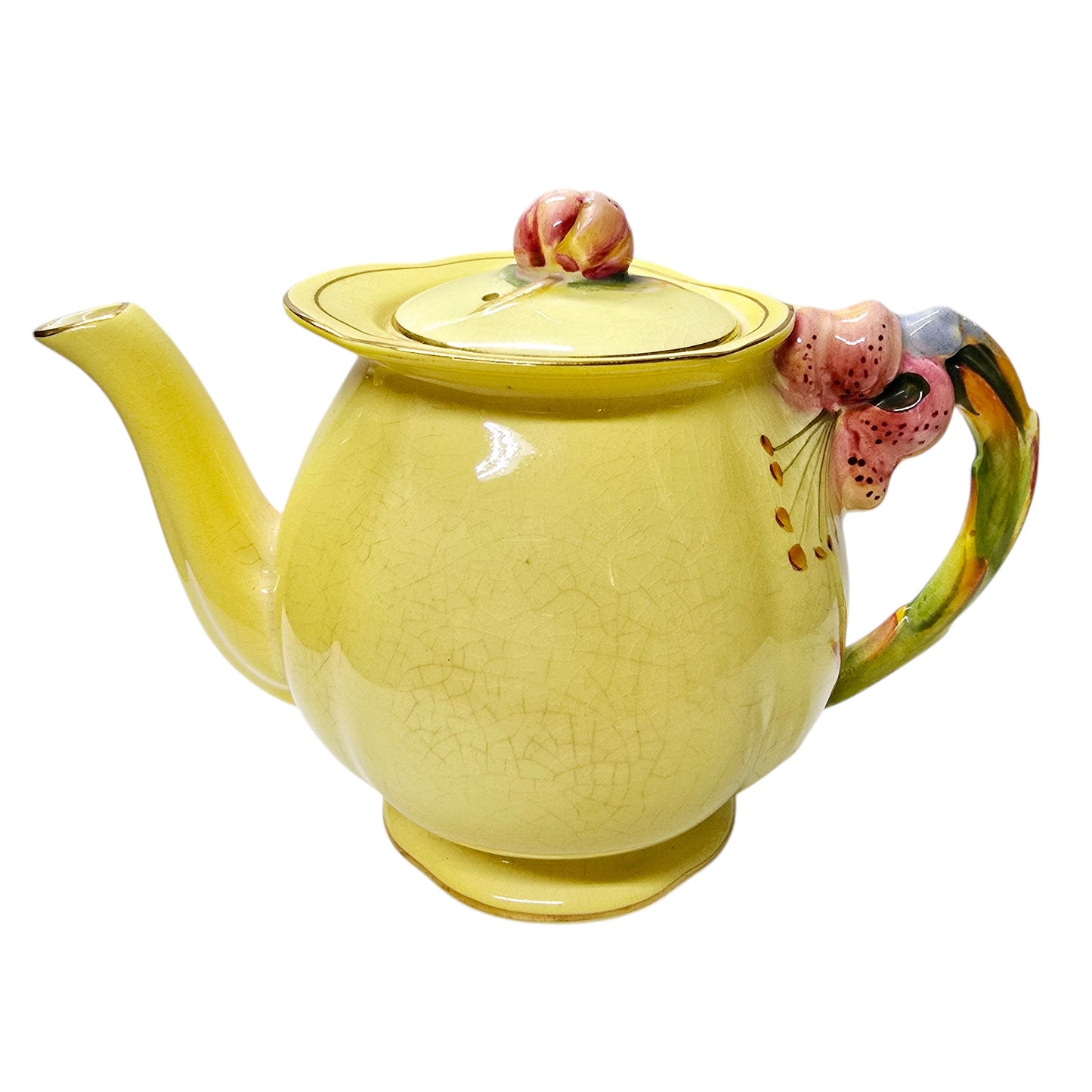 READ 1930's Royal Winton Grimewades Tiger Lily Teapot, Sugar Bowl? and Saucer Yellow