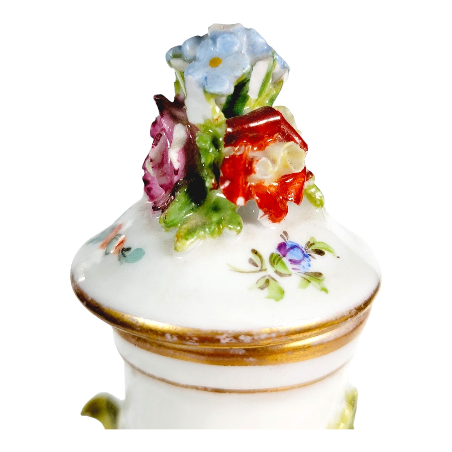 Antique Dresden Porcelain Perfume Flask with Lid, Ornate Flowers and Courting Couple, Made in Germany- Danni