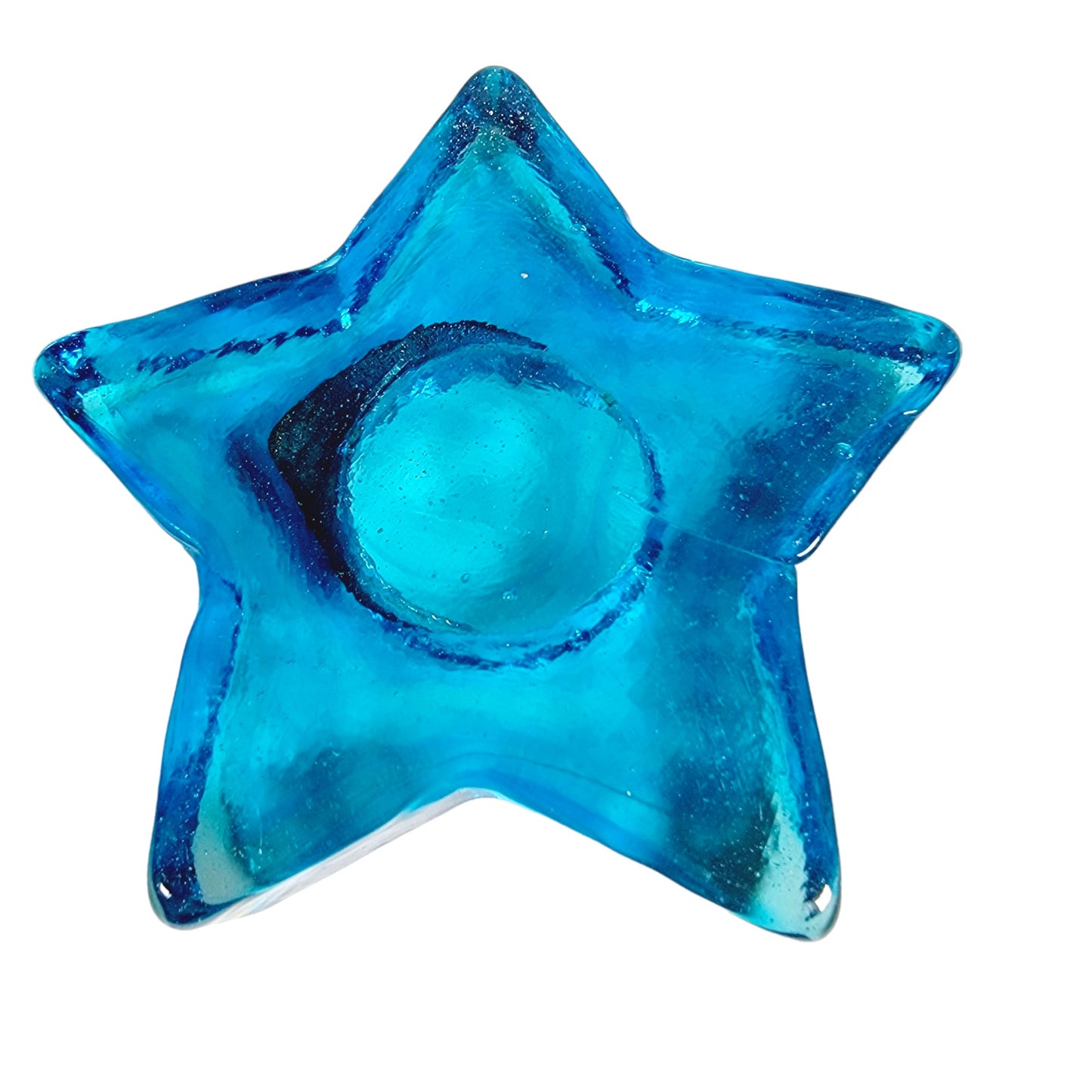 Blue Recycled Glass Star Votive Tealight Holder, Teal Glass Star, Art Glass Star Paperweight